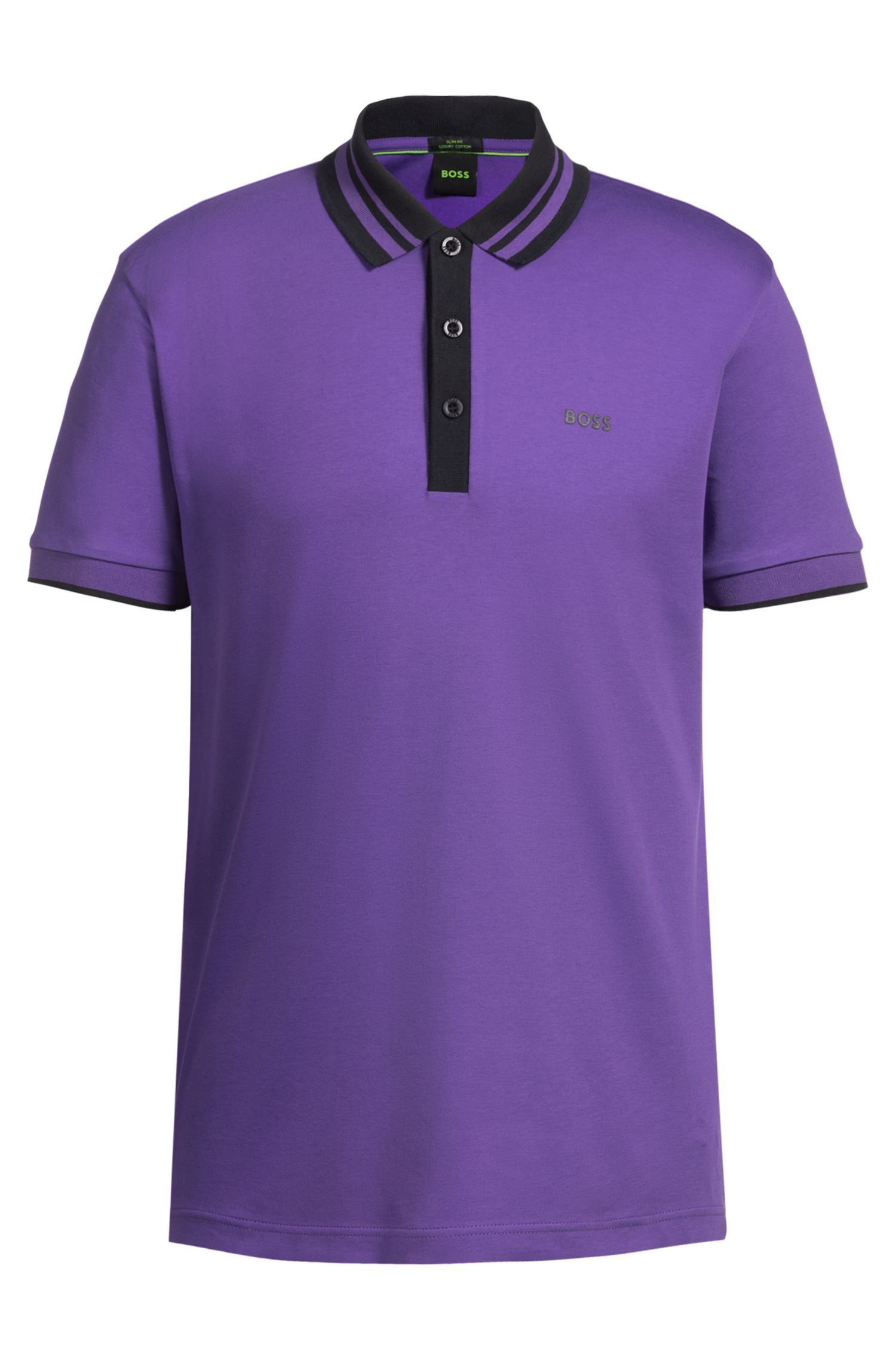 BOSS - Áo polo cotton interlock cổ sọc