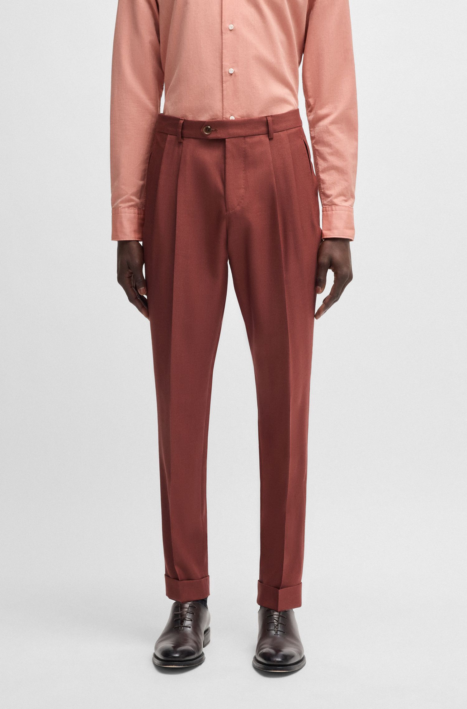 Quần dài dáng regular fit vải cashmere len nguyên chất