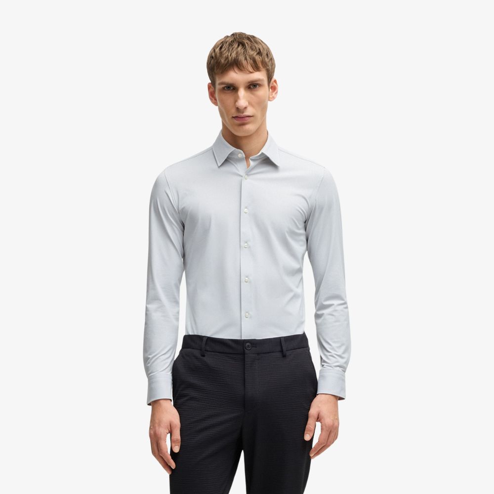 BOSS - Áo sơ mi dáng slim-fit vải jersey co giãn
