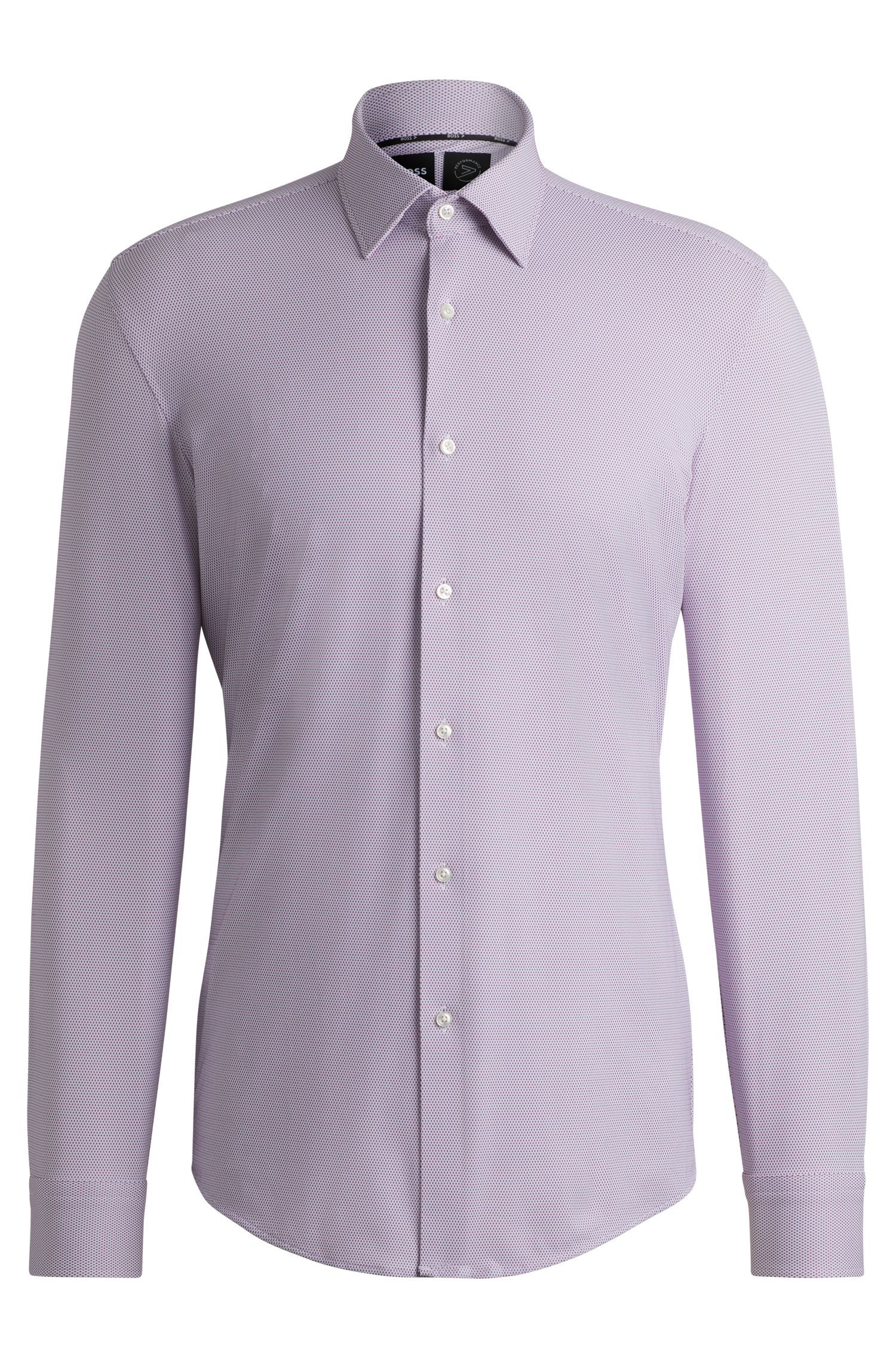 BOSS - Áo sơ mi dáng slim-fit vải jersey co giãn