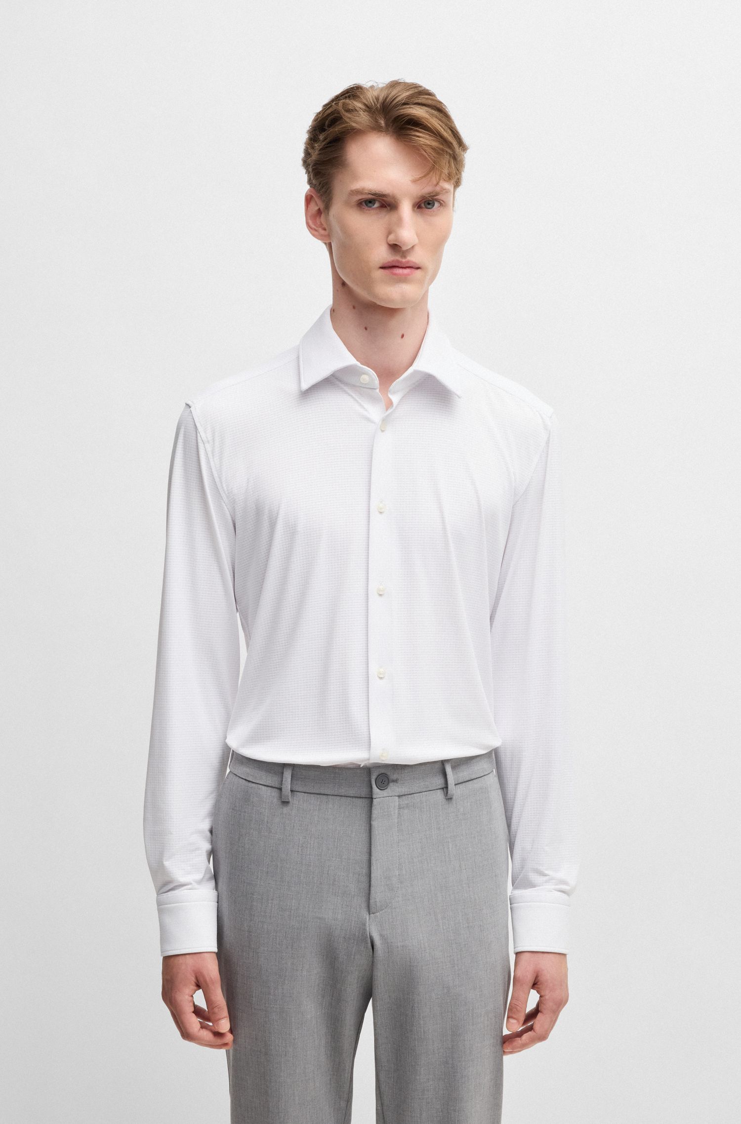 Áo sơ mi slim-fit vải jersey co giãn hiệu suất cao có họa tiết nổi