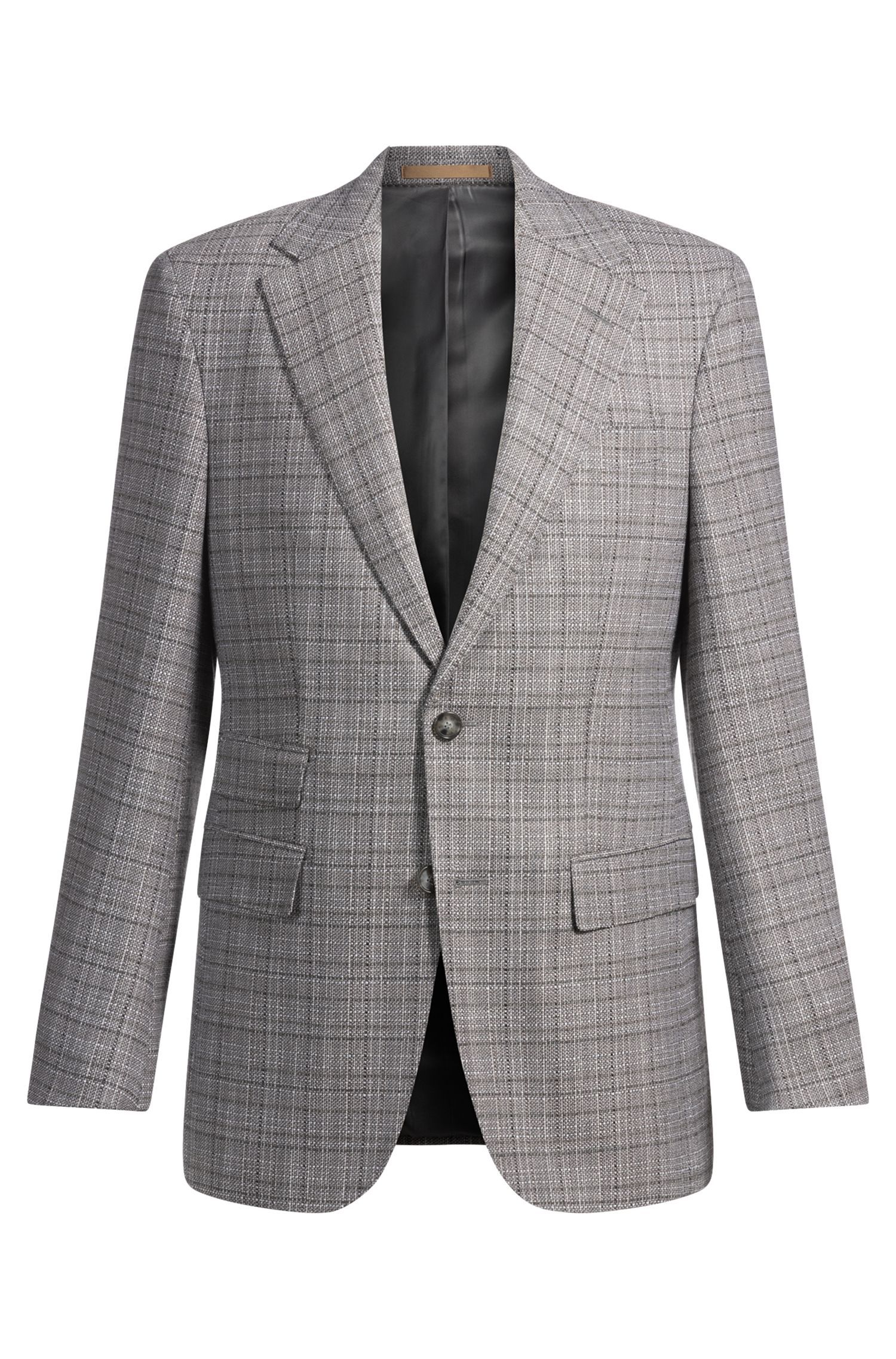 BOSS - Áo blazer dáng regular fit vải len co giãn kẻ ô