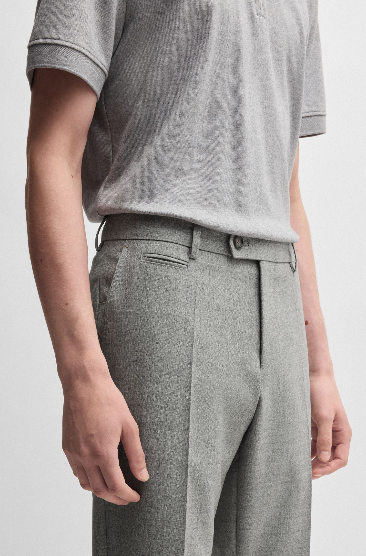 BOSS - Quần dài dáng slim fit vải len melange