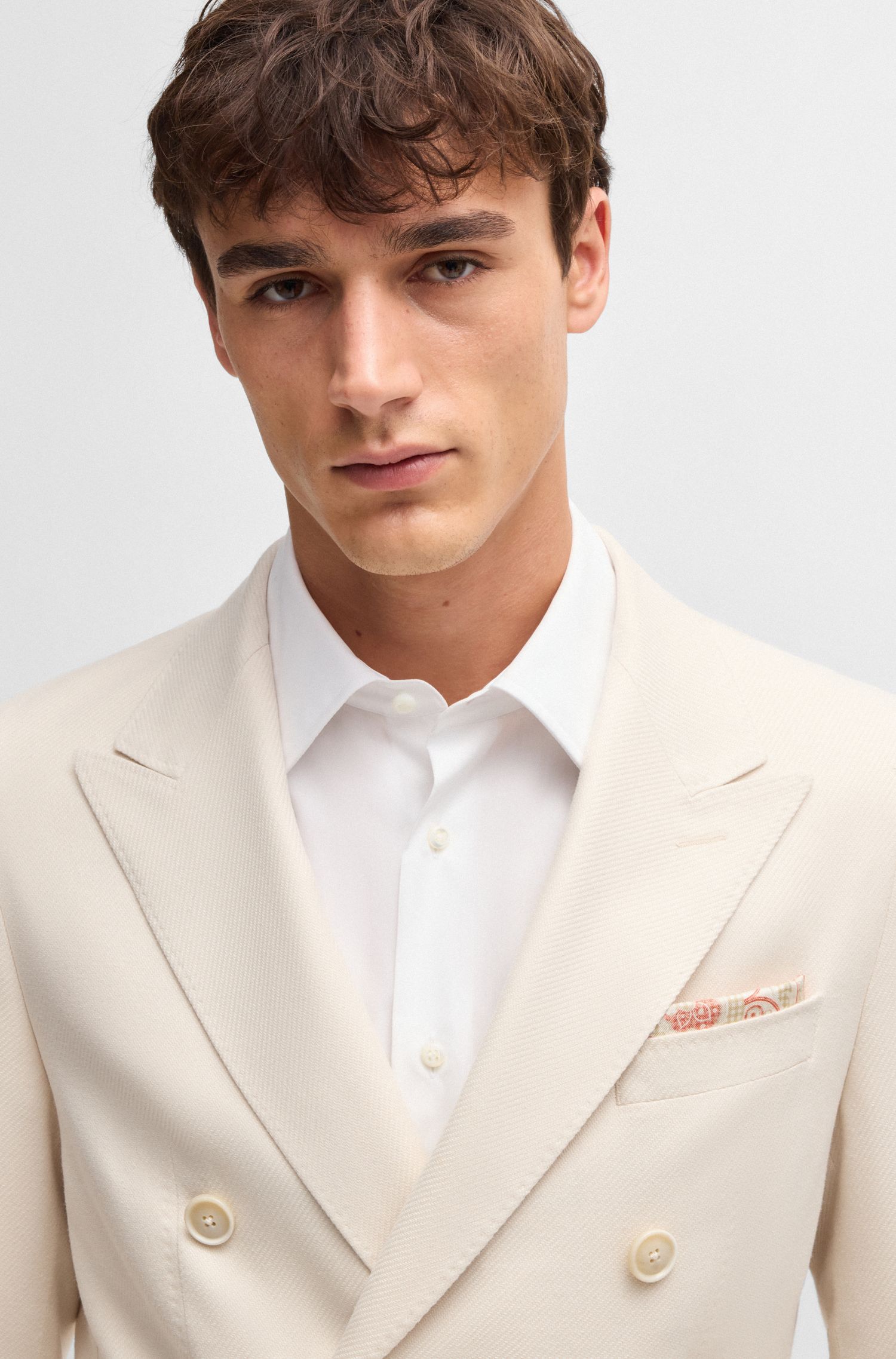 BOSS - Áo blazer dáng slim fit vải lụa và cashmere họa tiết