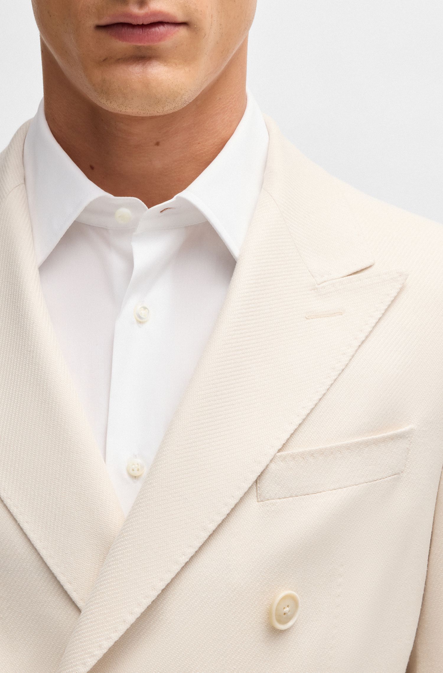 BOSS - Áo blazer dáng slim fit vải lụa và cashmere họa tiết
