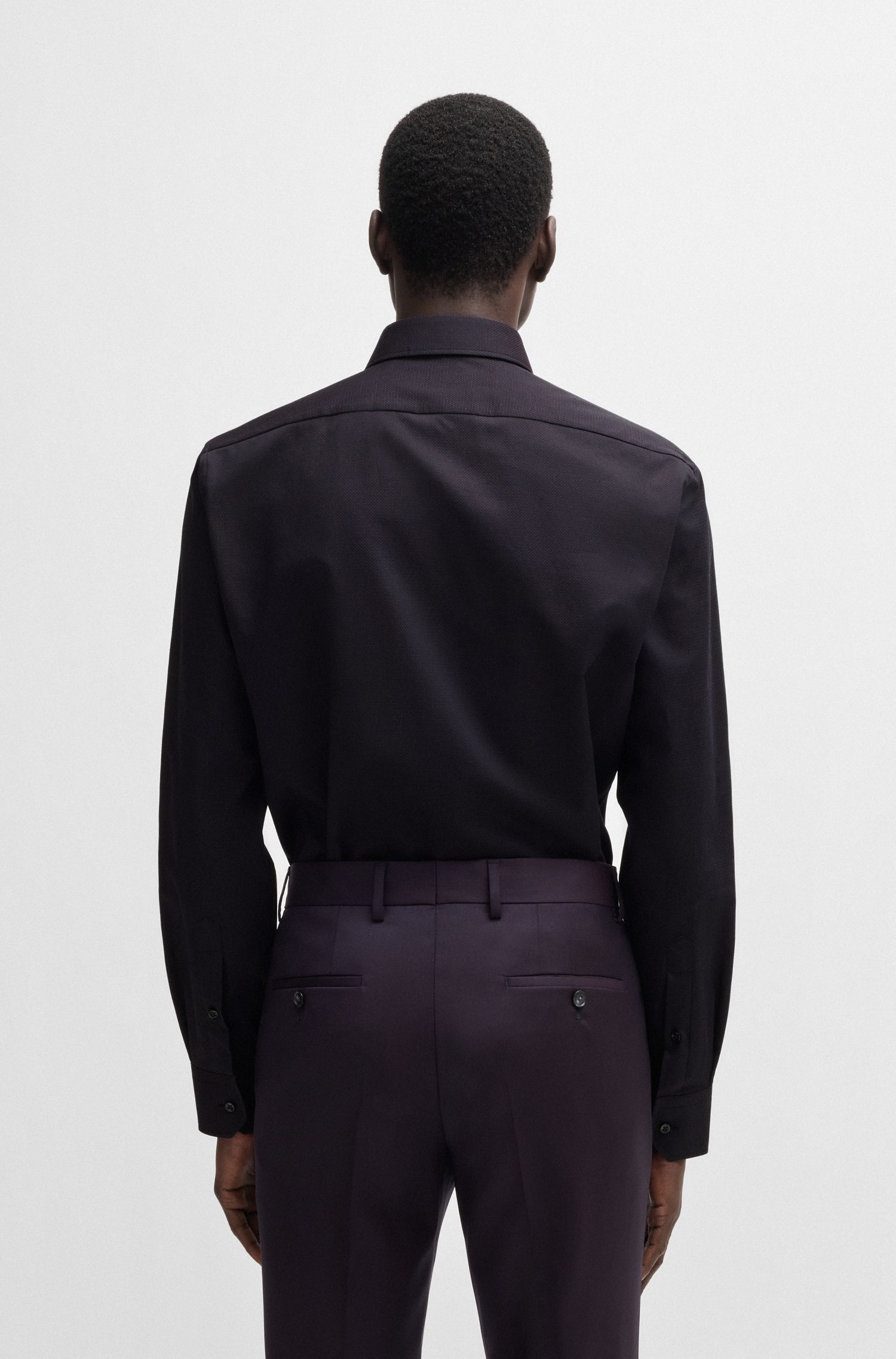 BOSS - Áo sơ mi regular-fit vải cotton co giãn họa tiết siêu nhỏ