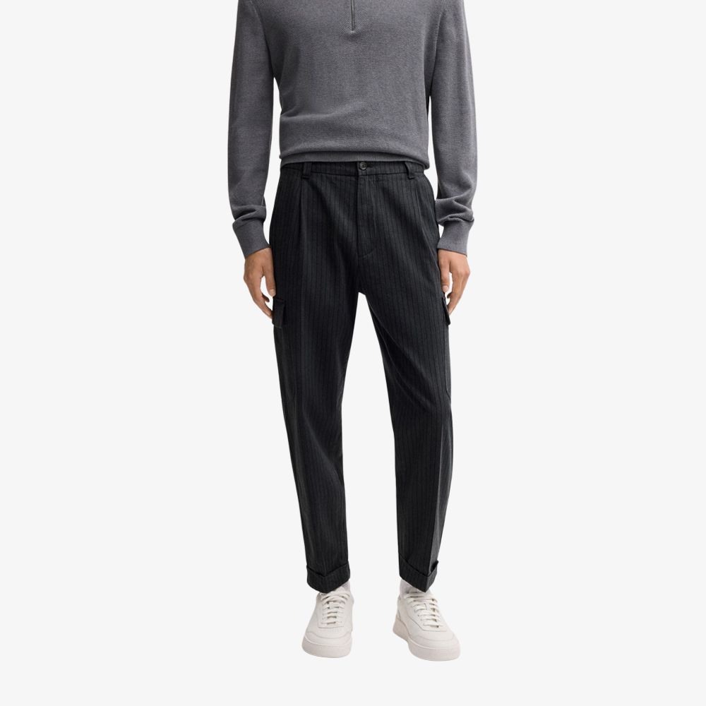 BOSS - Quần dài dáng tapered fit vải cotton chải sọc