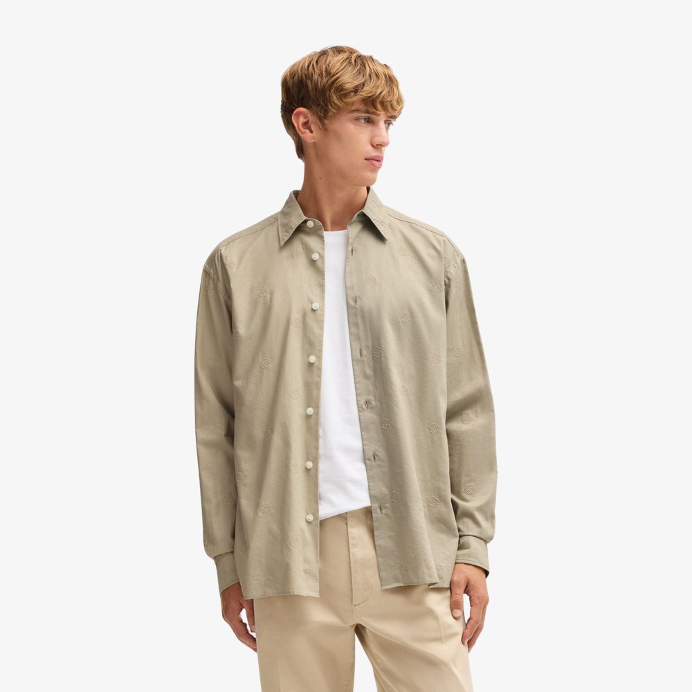 BOSS - Áo sơ mi dáng relaxed fit vải cotton với monogram Double B thêu