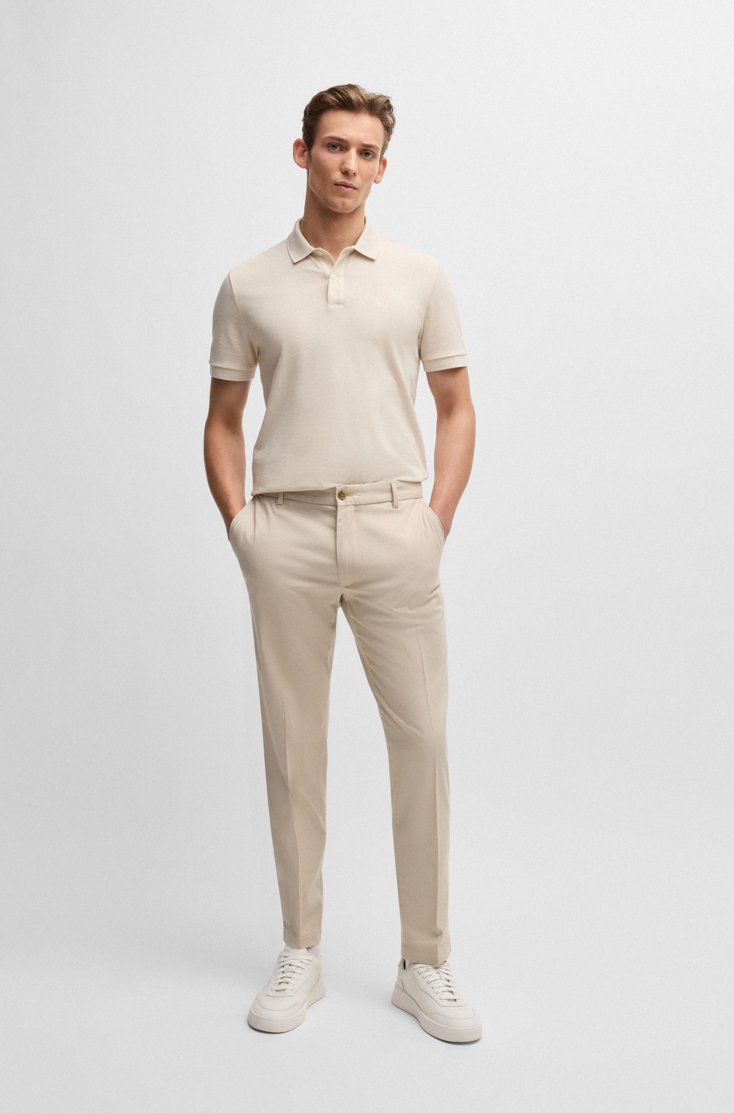 BOSS - Quần âu dáng regular fit từ cotton co giãn họa tiết vi mô