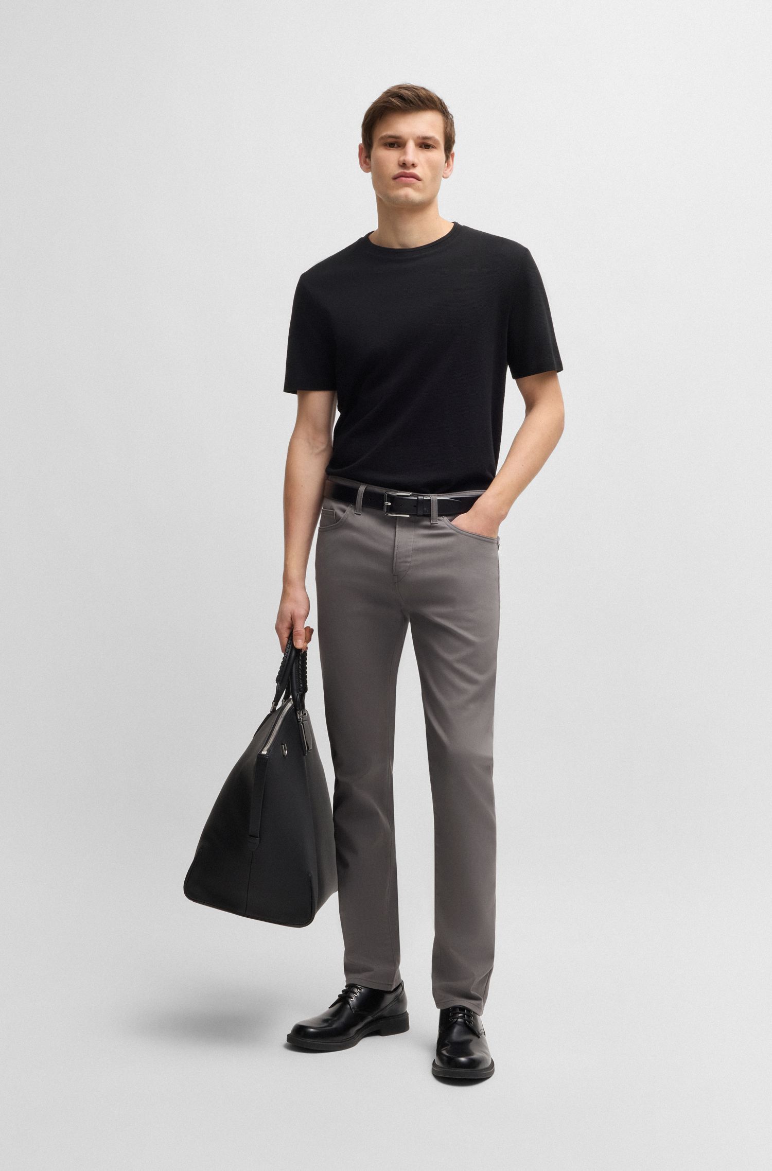 BOSS - Quần dài dáng slim fit vải cotton co giãn