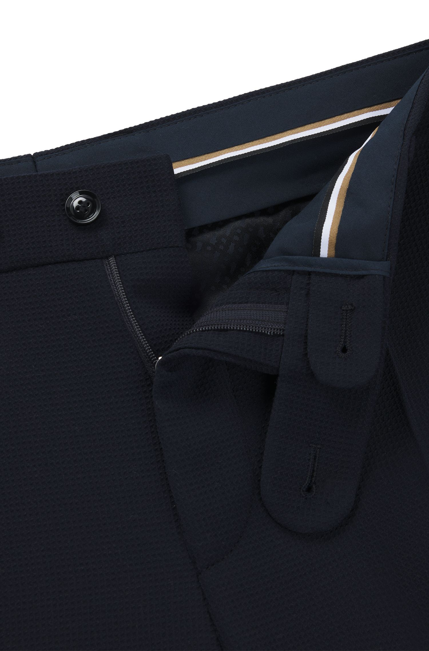 BOSS - Quần dài dáng slim fit vải piqué họa tiết nhỏ