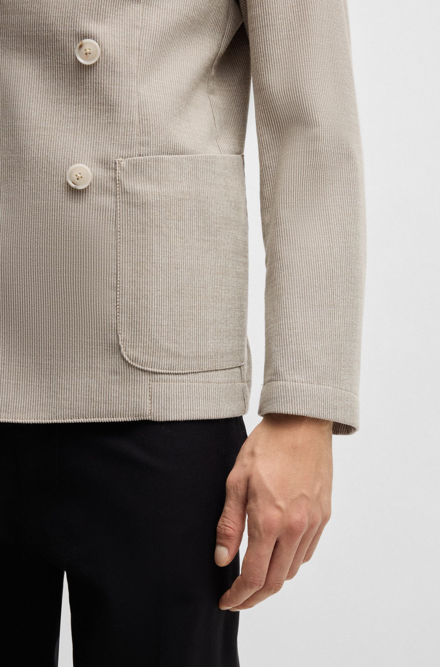 BOSS - Áo blazer slim-fit vải len họa tiết
