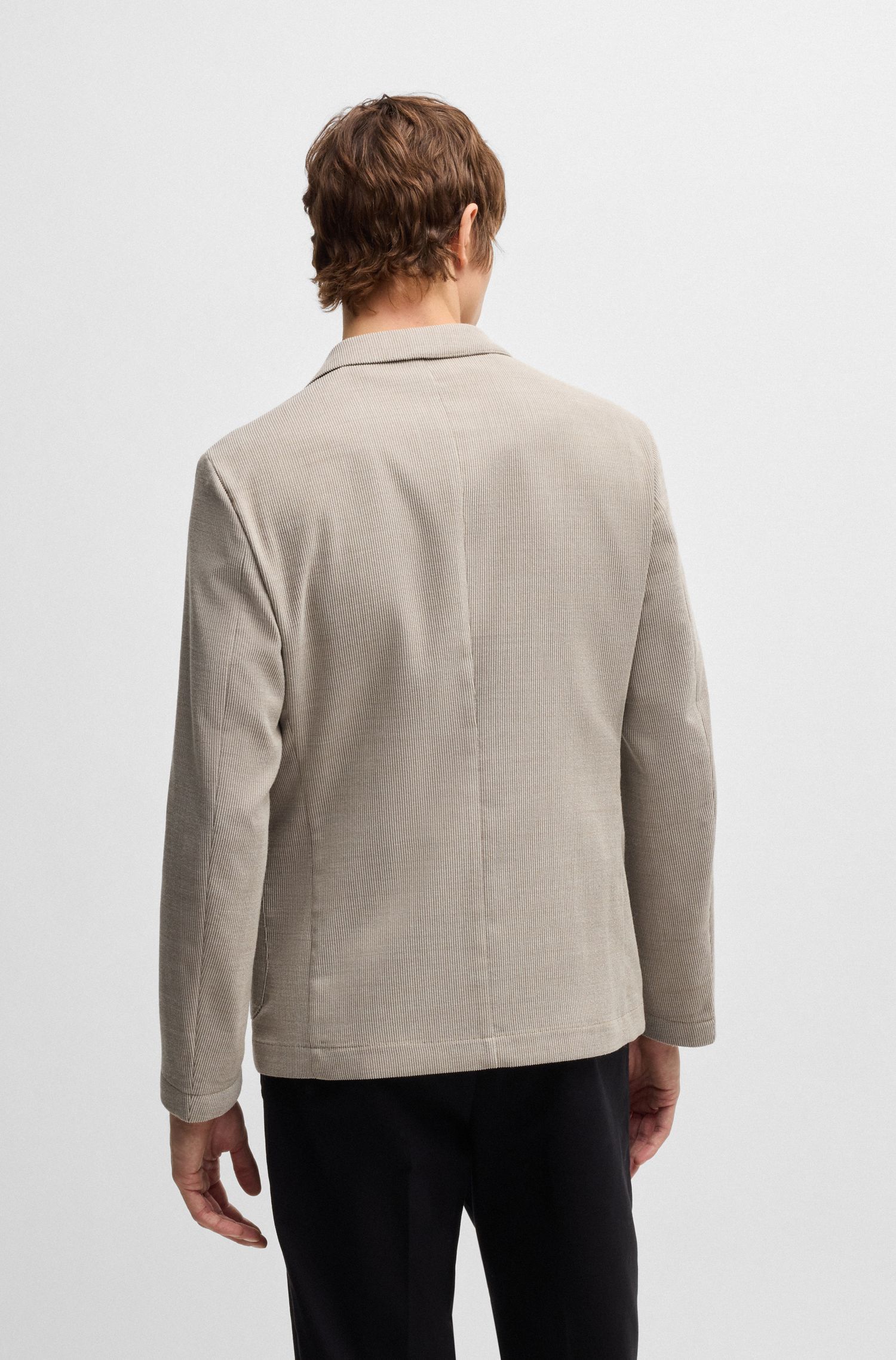 BOSS - Áo blazer slim-fit vải len họa tiết