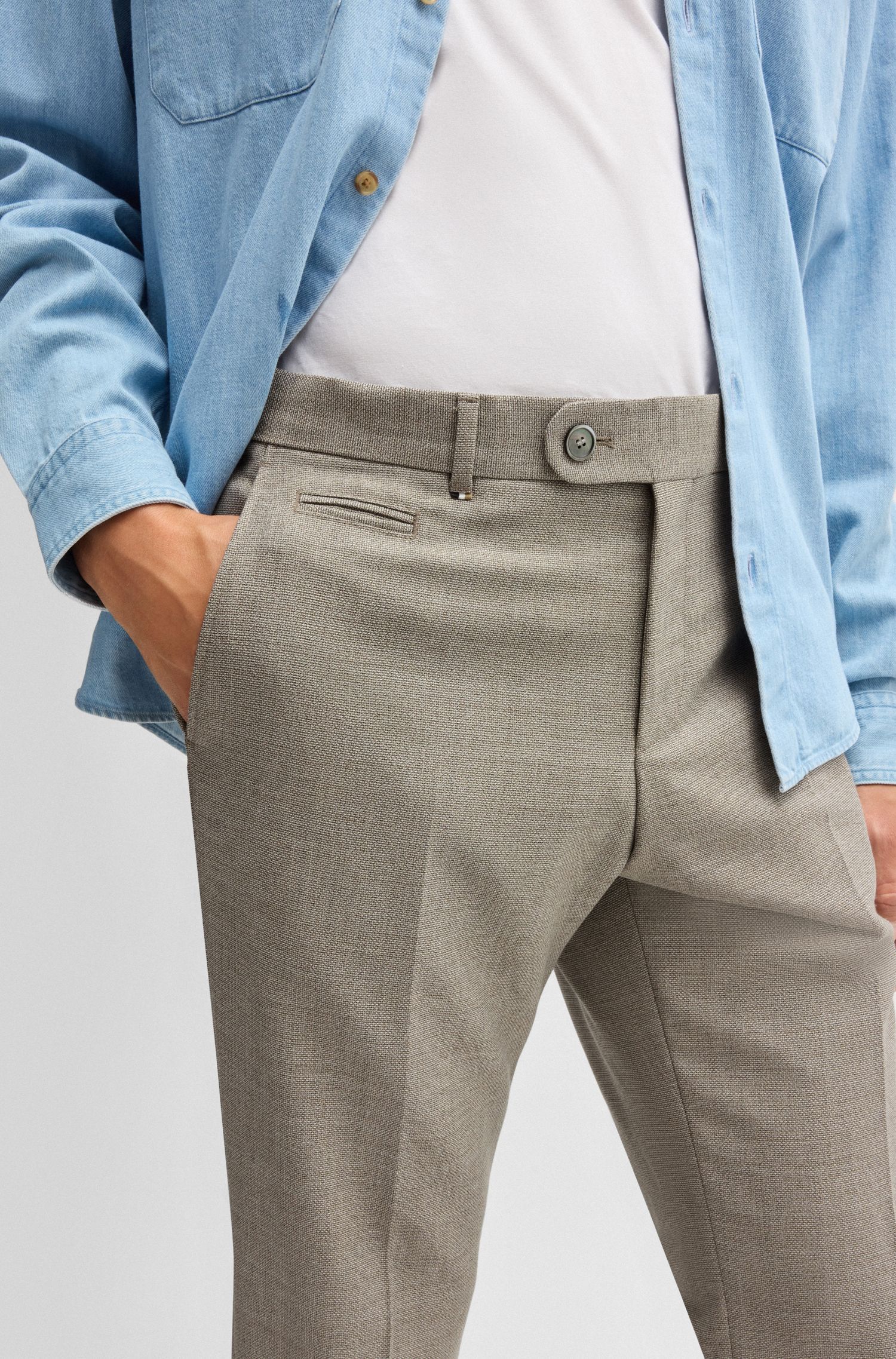BOSS - Quần âu dáng ôm slim fit từ len virgin