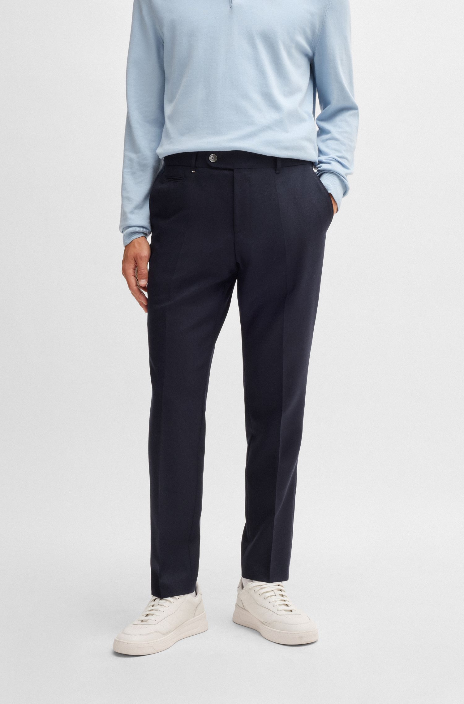 BOSS - Quần âu dáng ôm slim fit từ len virgin