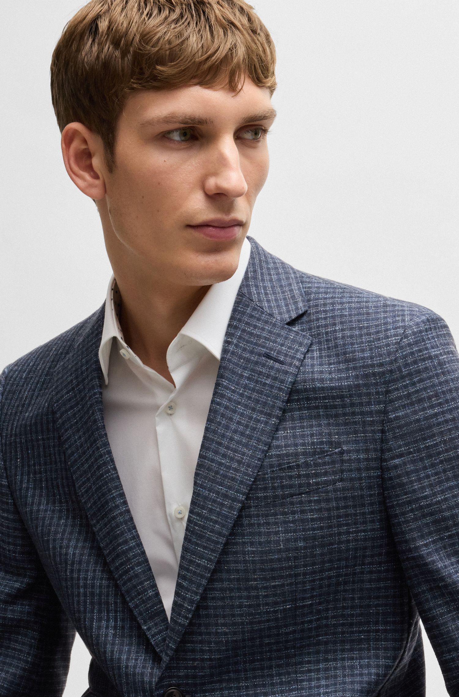 BOSS - Áo blazer dáng regular fit vải co giãn kẻ ô