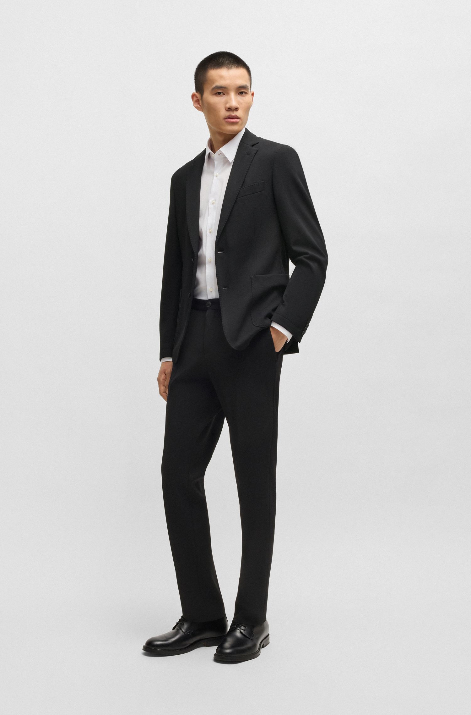 BOSS - Quần âu dáng ôm slim fit với vải co giãn