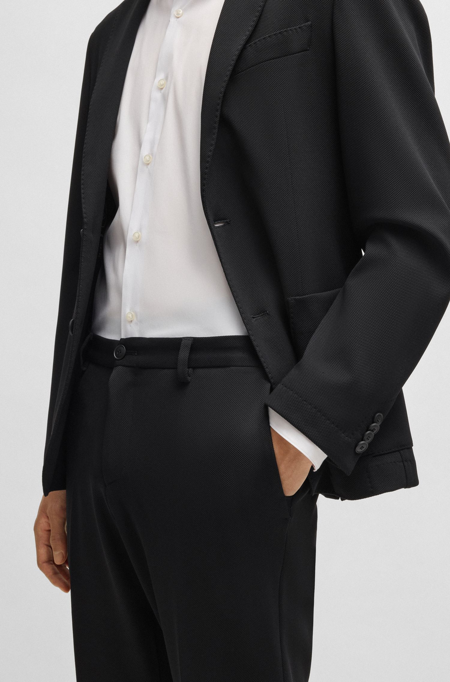 BOSS - Quần âu dáng ôm slim fit với vải co giãn
