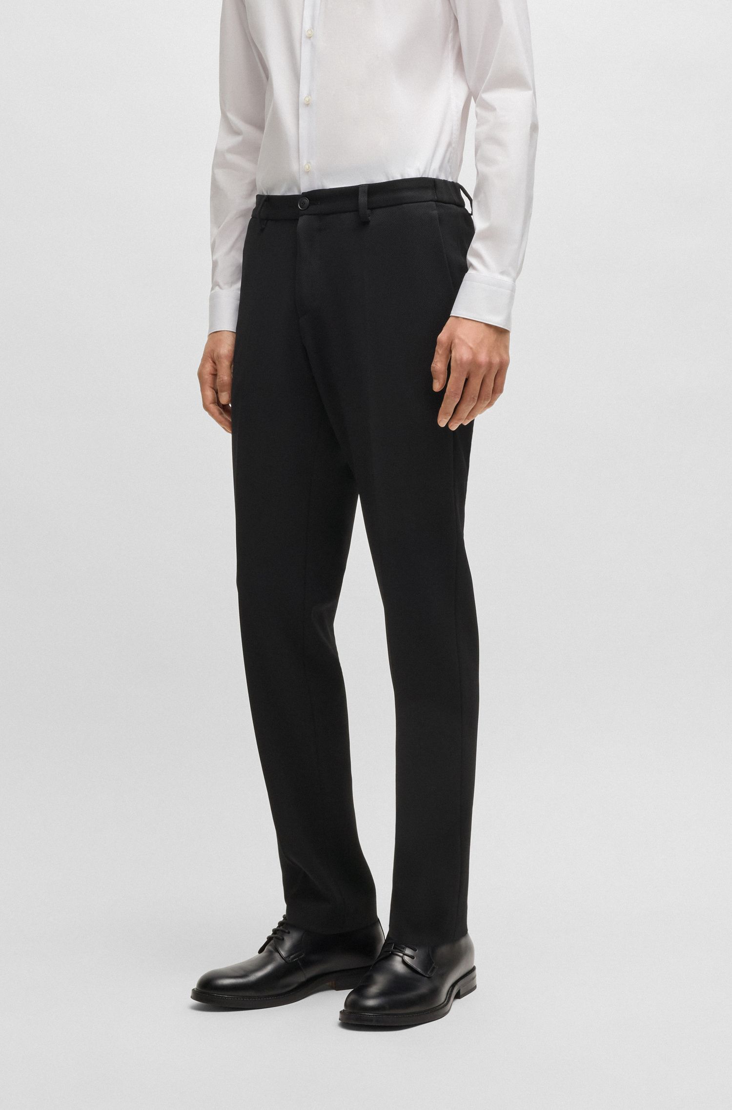 BOSS - Quần âu dáng ôm slim fit với vải co giãn