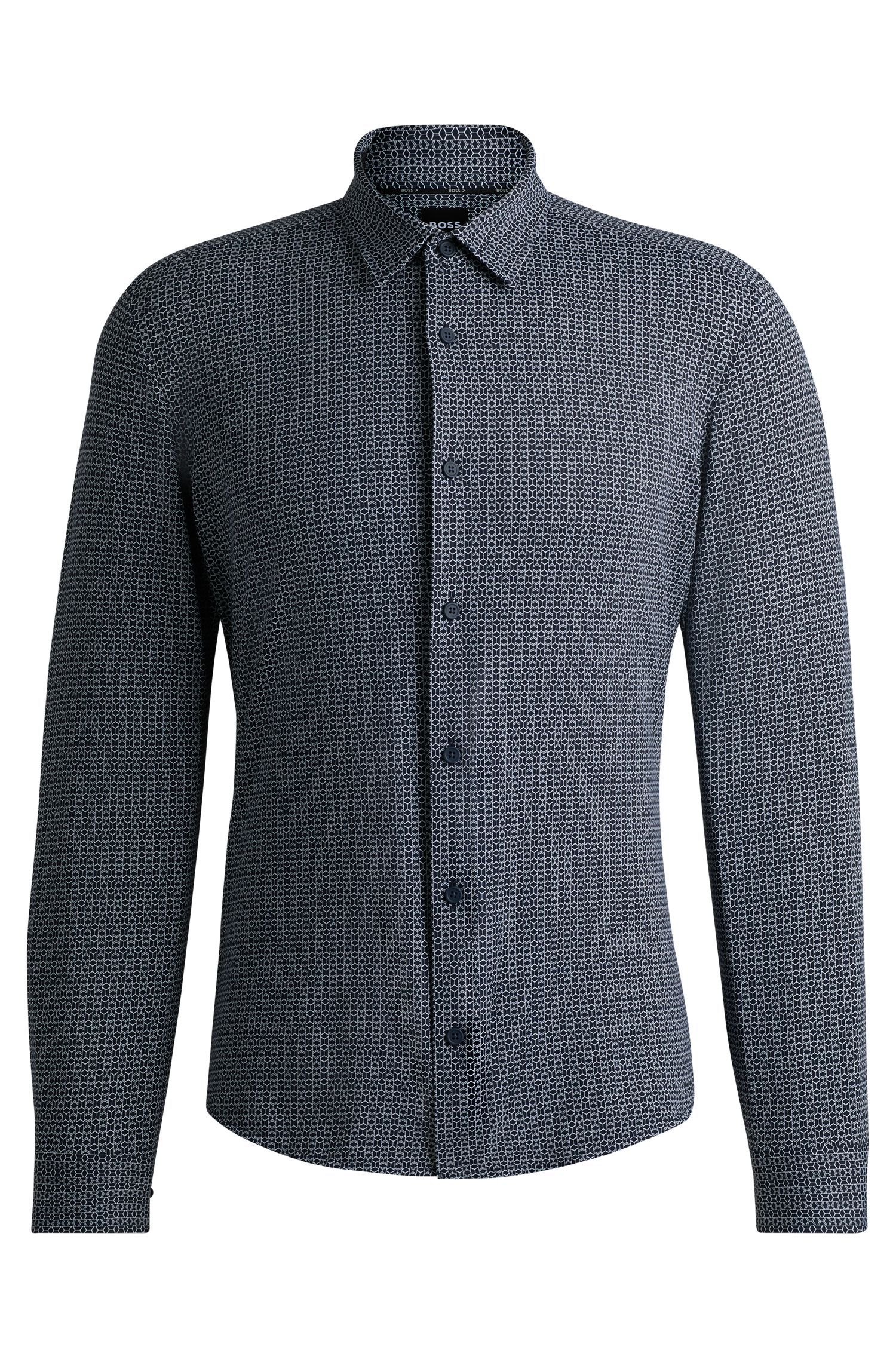 BOSS - Áo sơ mi slim-fit vải jersey co giãn hiệu suất cao in họa tiết