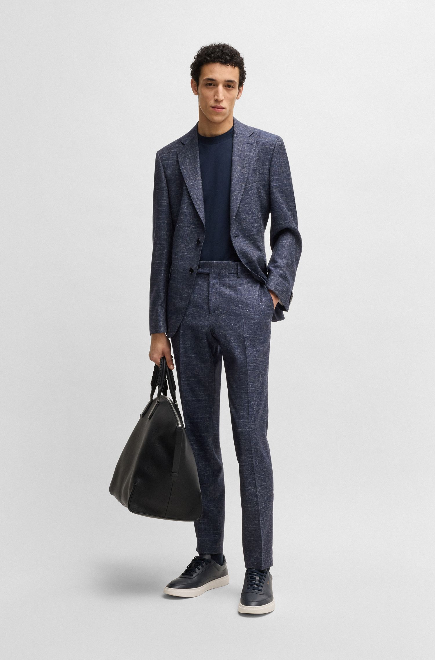 BOSS - Quần tây dáng slim-fit vải len nguyên chất pha