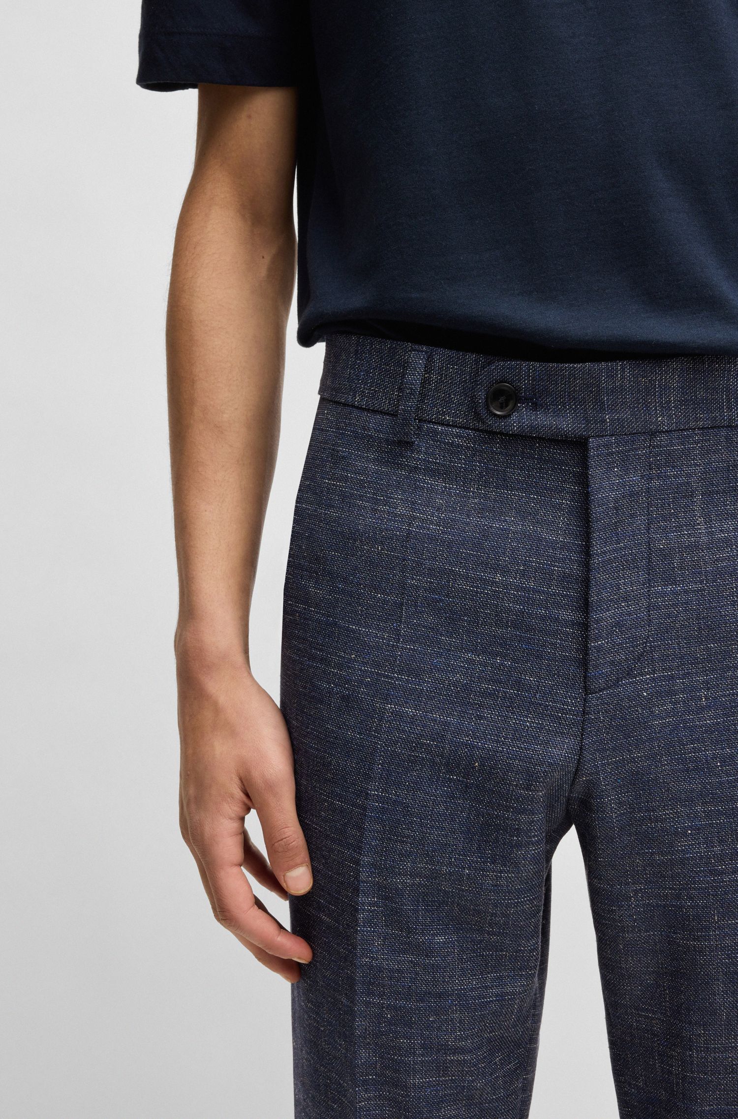 BOSS - Quần tây dáng slim-fit vải len nguyên chất pha