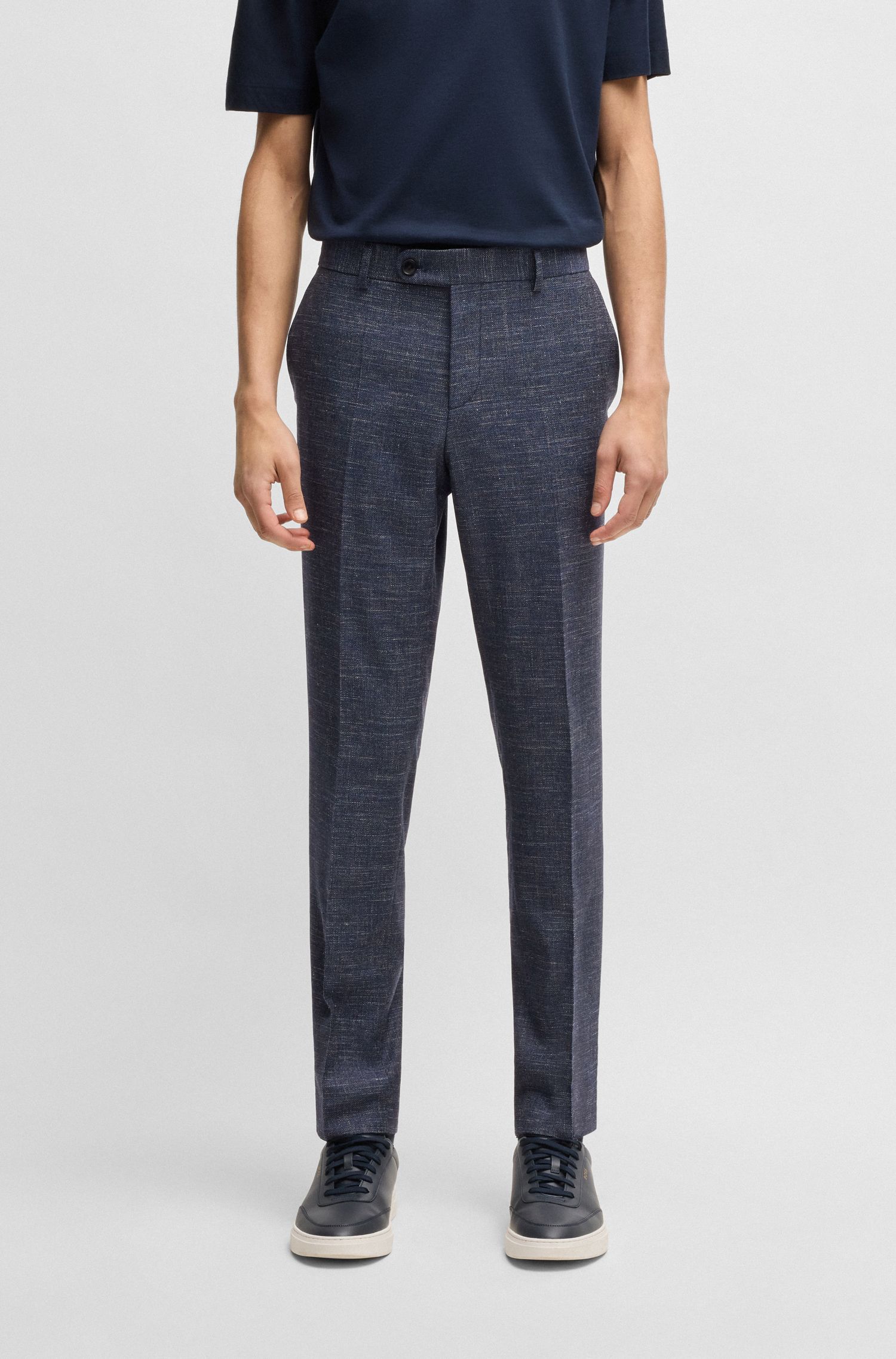 BOSS - Quần tây dáng slim-fit vải len nguyên chất pha