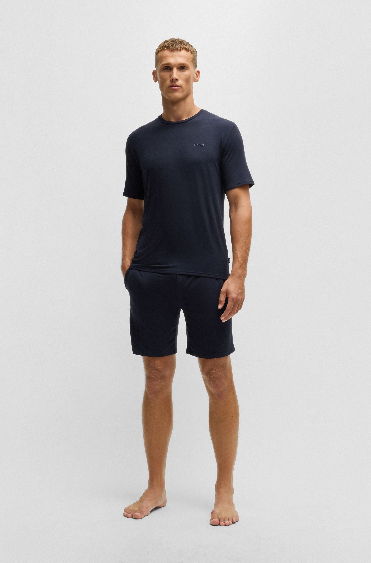 BOSS - Bộ pajama vải jersey ngắn tay với logo thêu