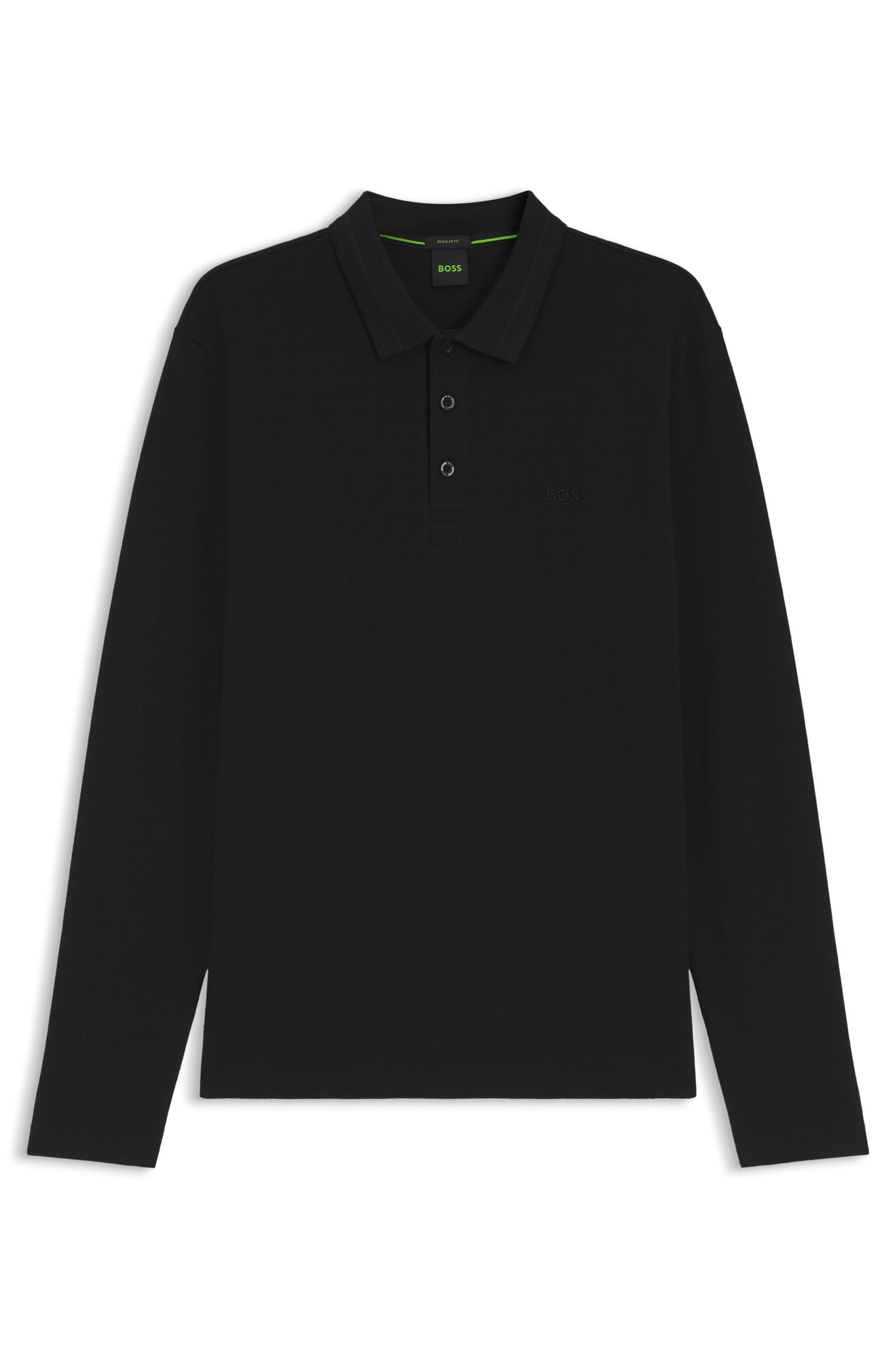 BOSS - Áo polo tay dài vải cotton piqué
