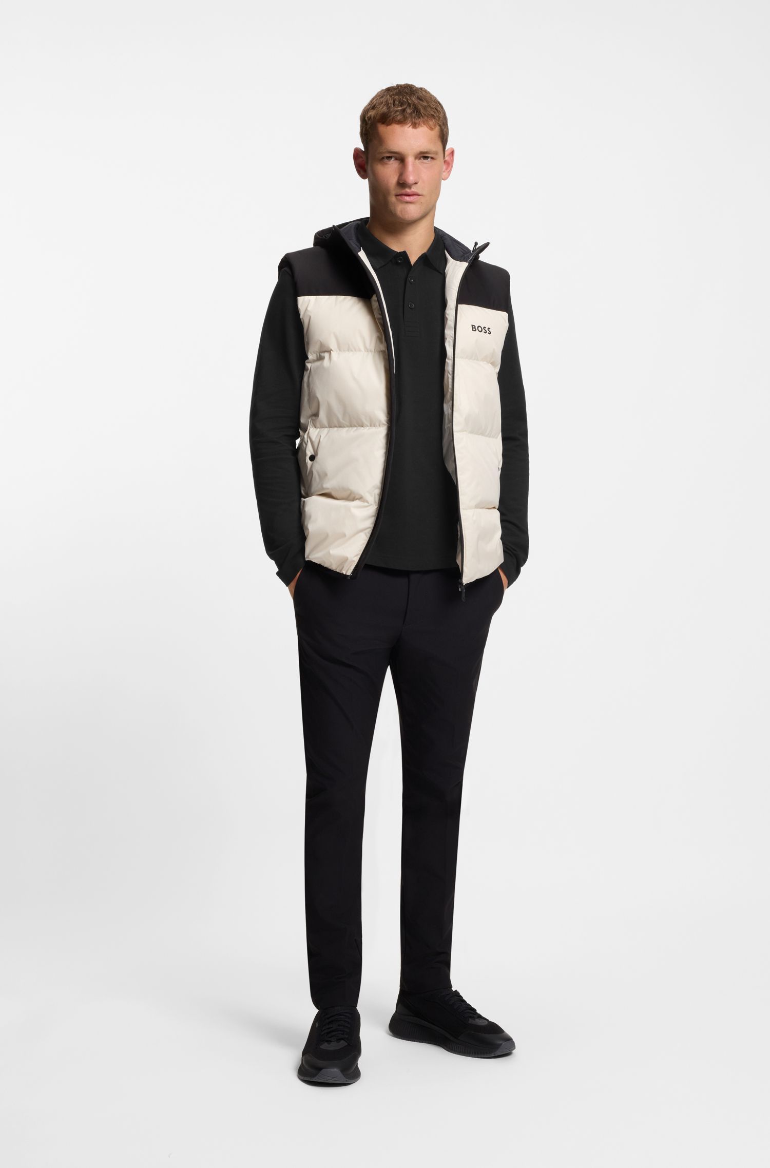 BOSS - Áo polo tay dài vải cotton piqué