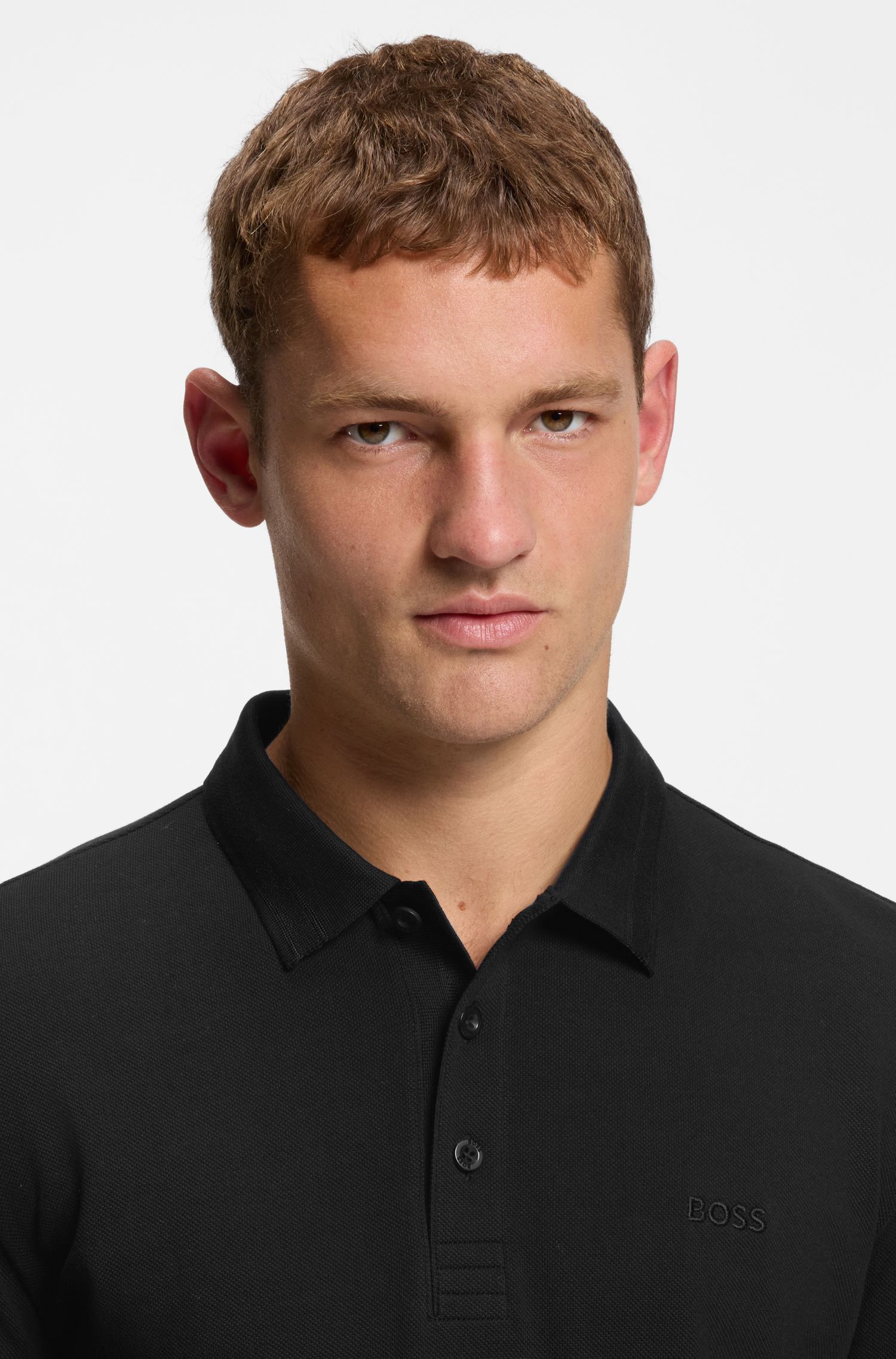 BOSS - Áo polo tay dài vải cotton piqué