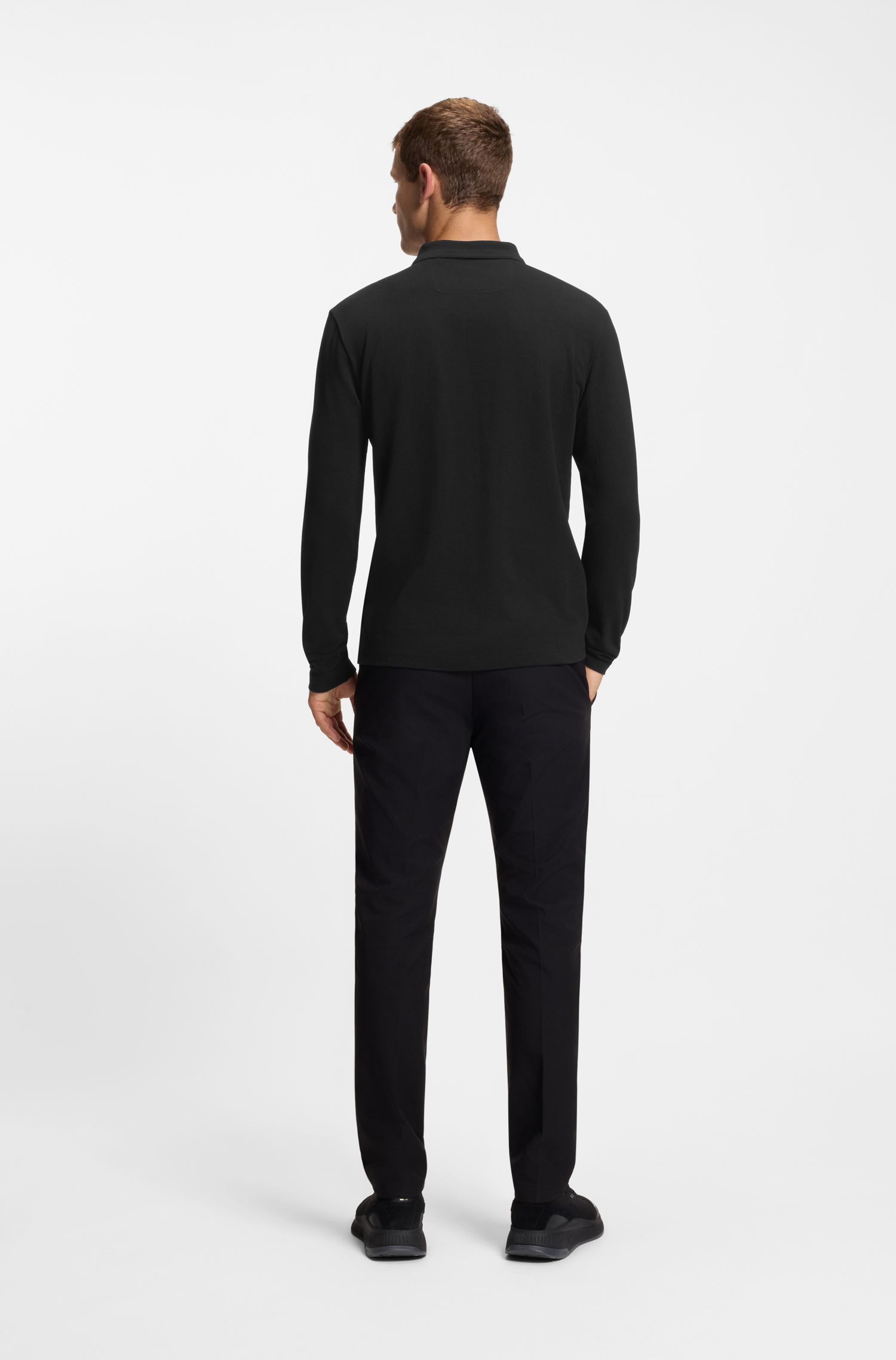 BOSS - Áo polo tay dài vải cotton piqué