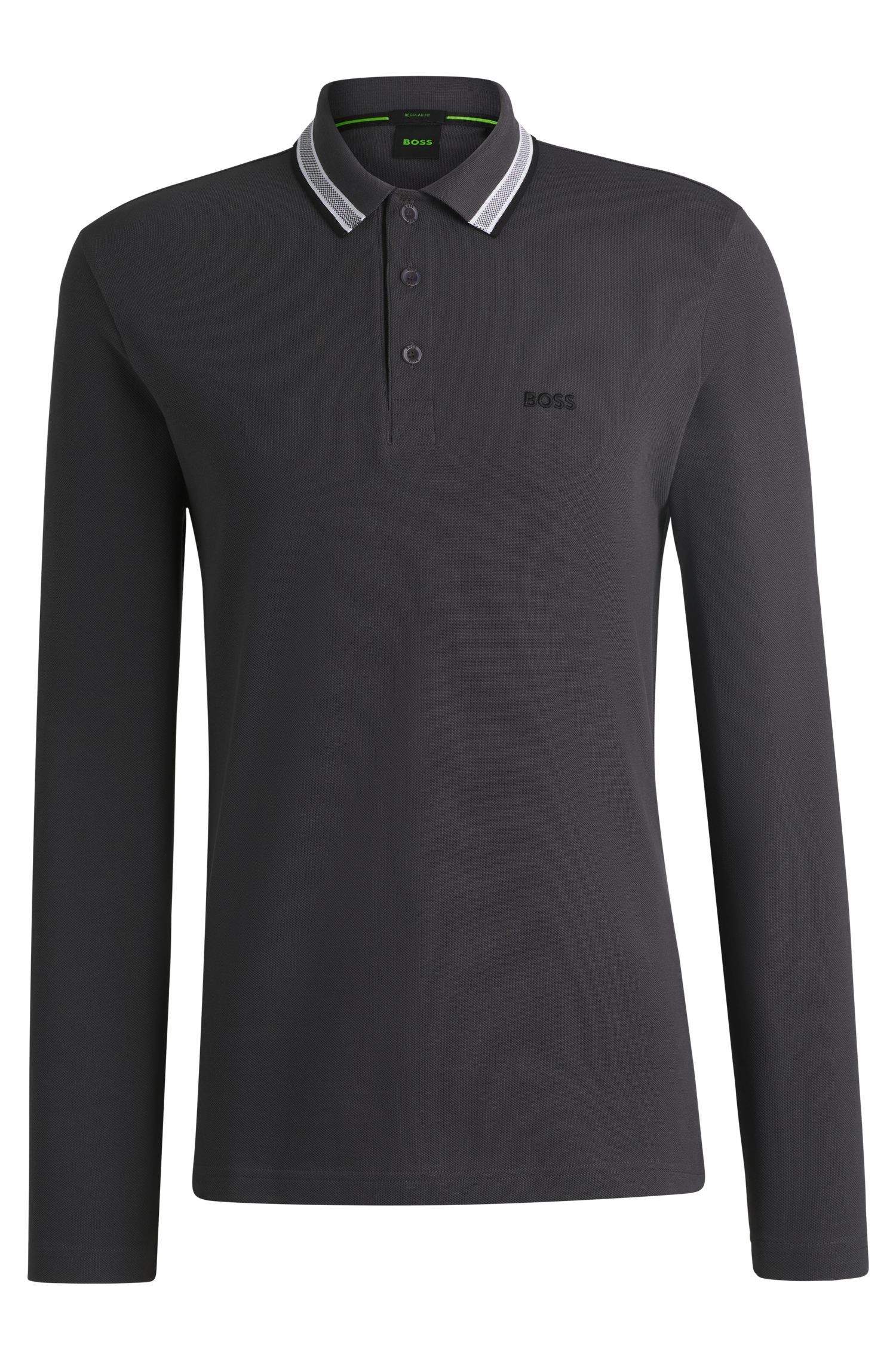 BOSS - Áo polo tay dài vải cotton piqué