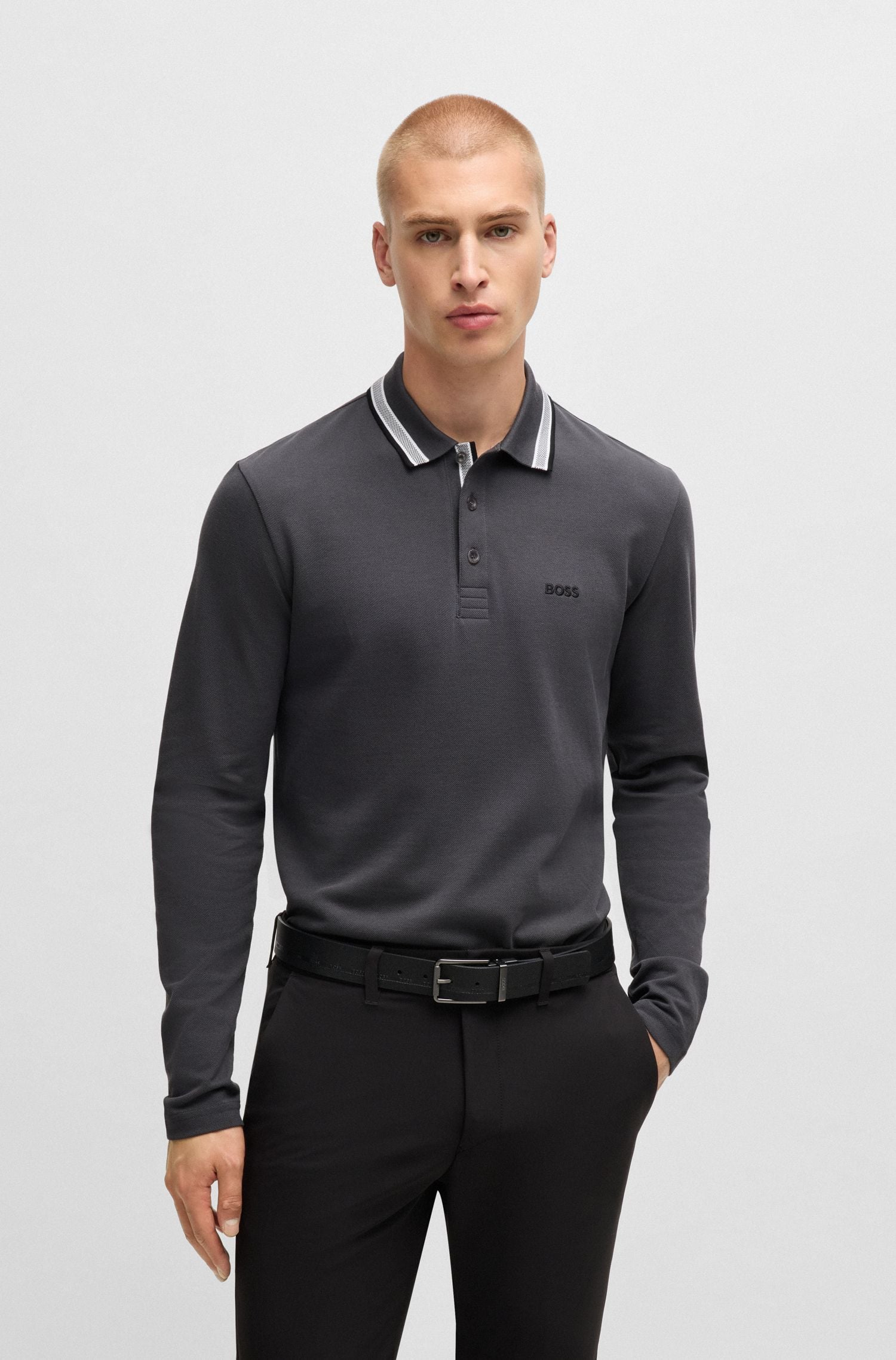 Áo polo tay dài vải cotton piqué