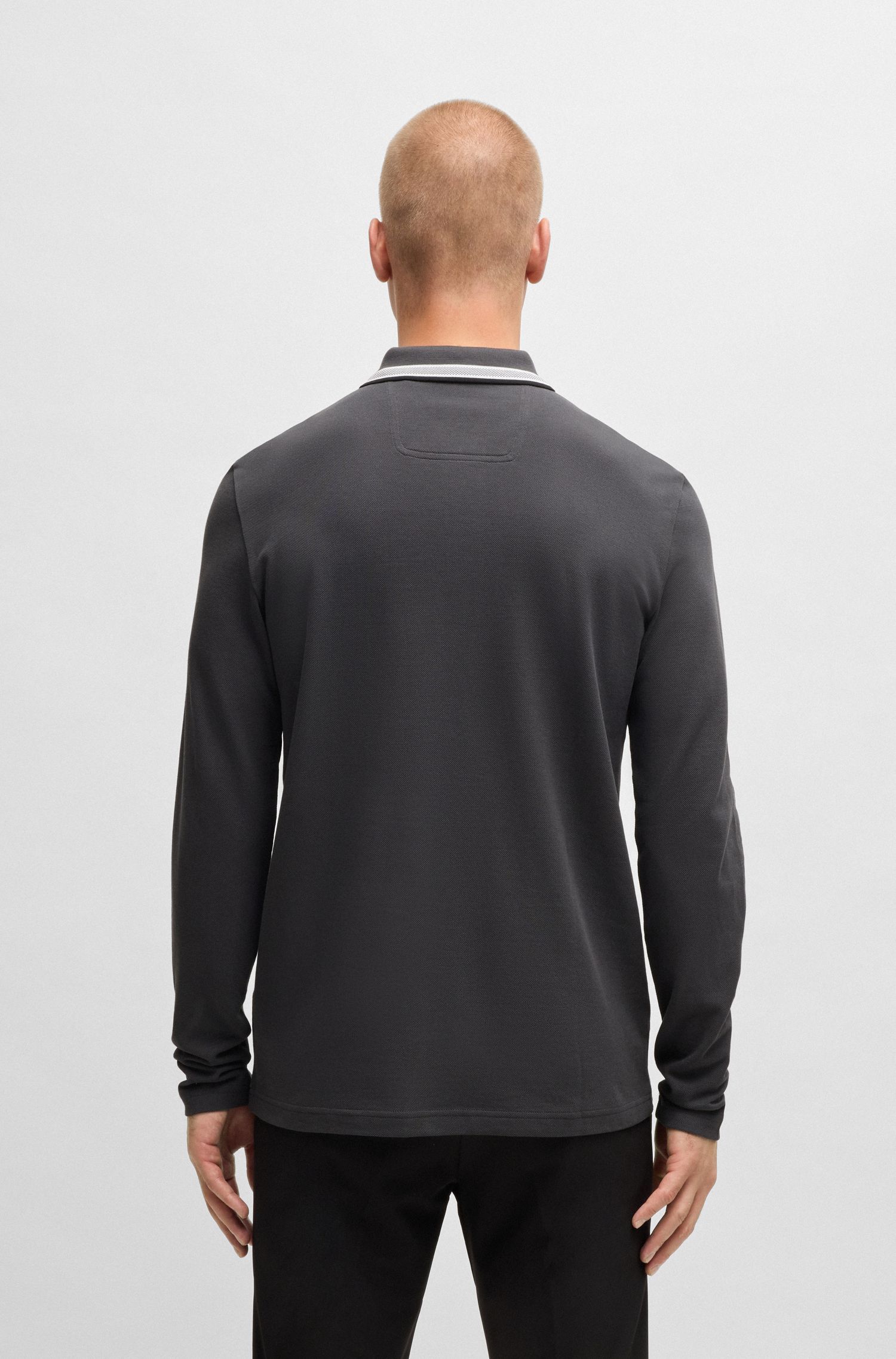 BOSS - Áo polo tay dài vải cotton piqué