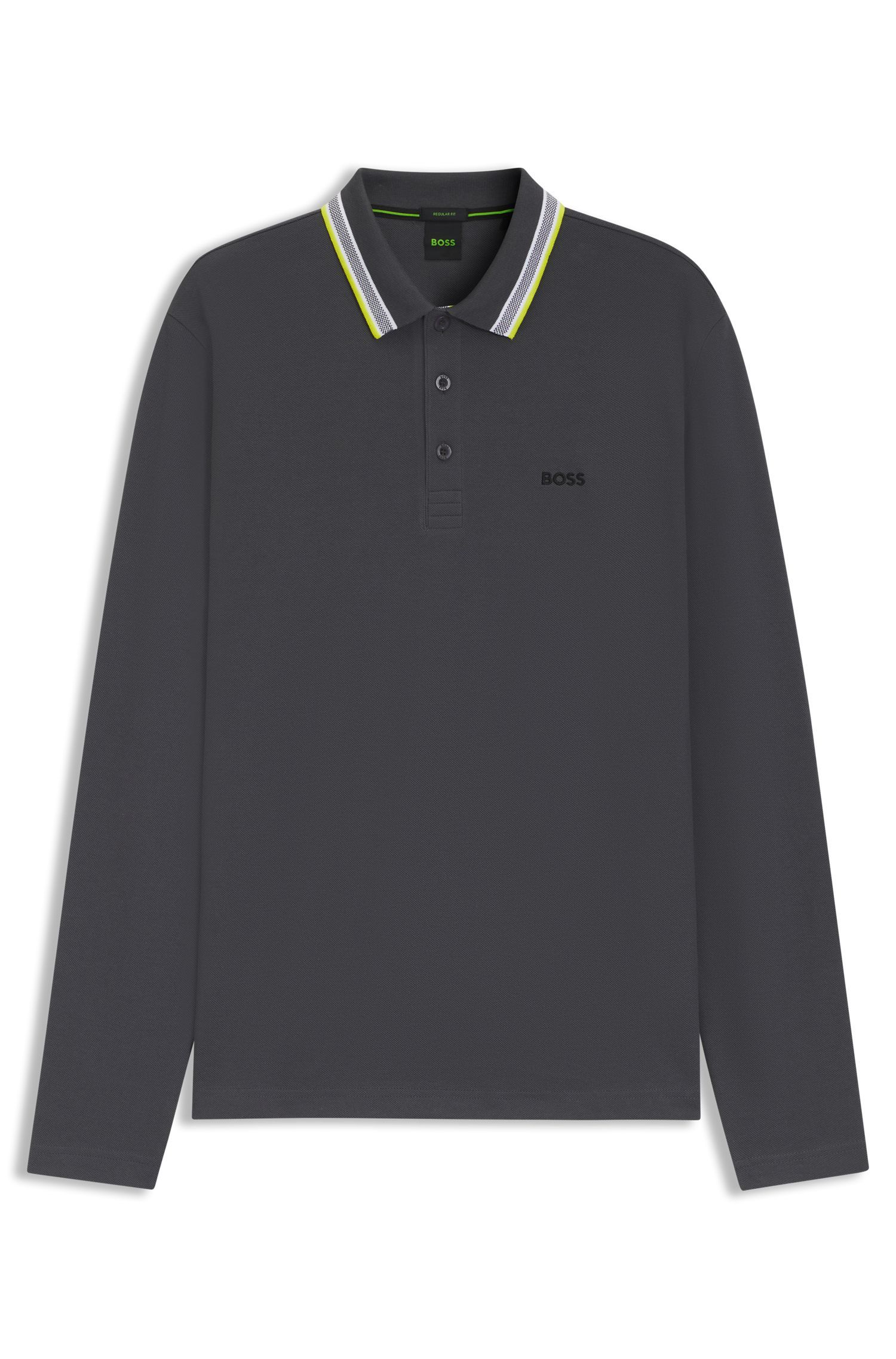BOSS - Áo polo tay dài vải cotton piqué