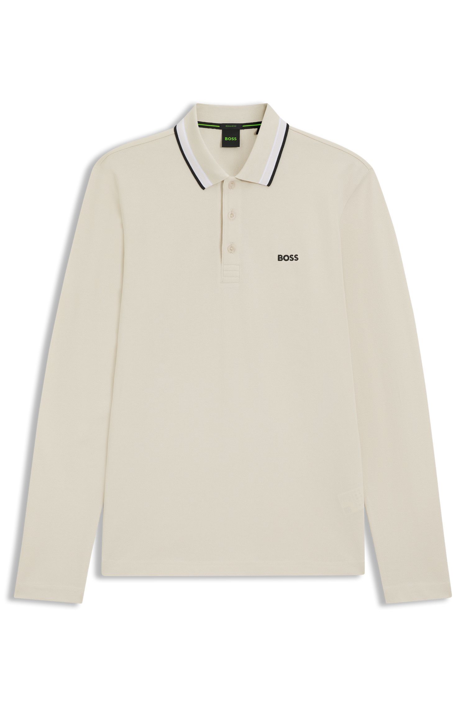 BOSS - Áo polo tay dài vải cotton piqué