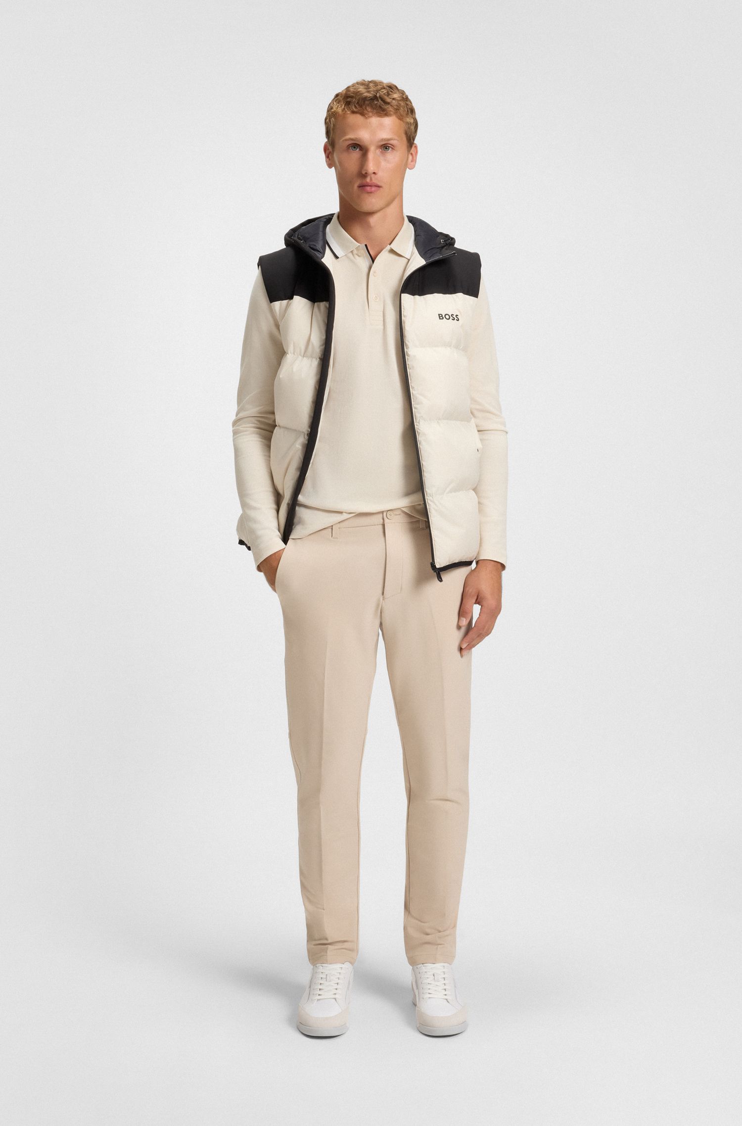 BOSS - Áo polo tay dài vải cotton piqué