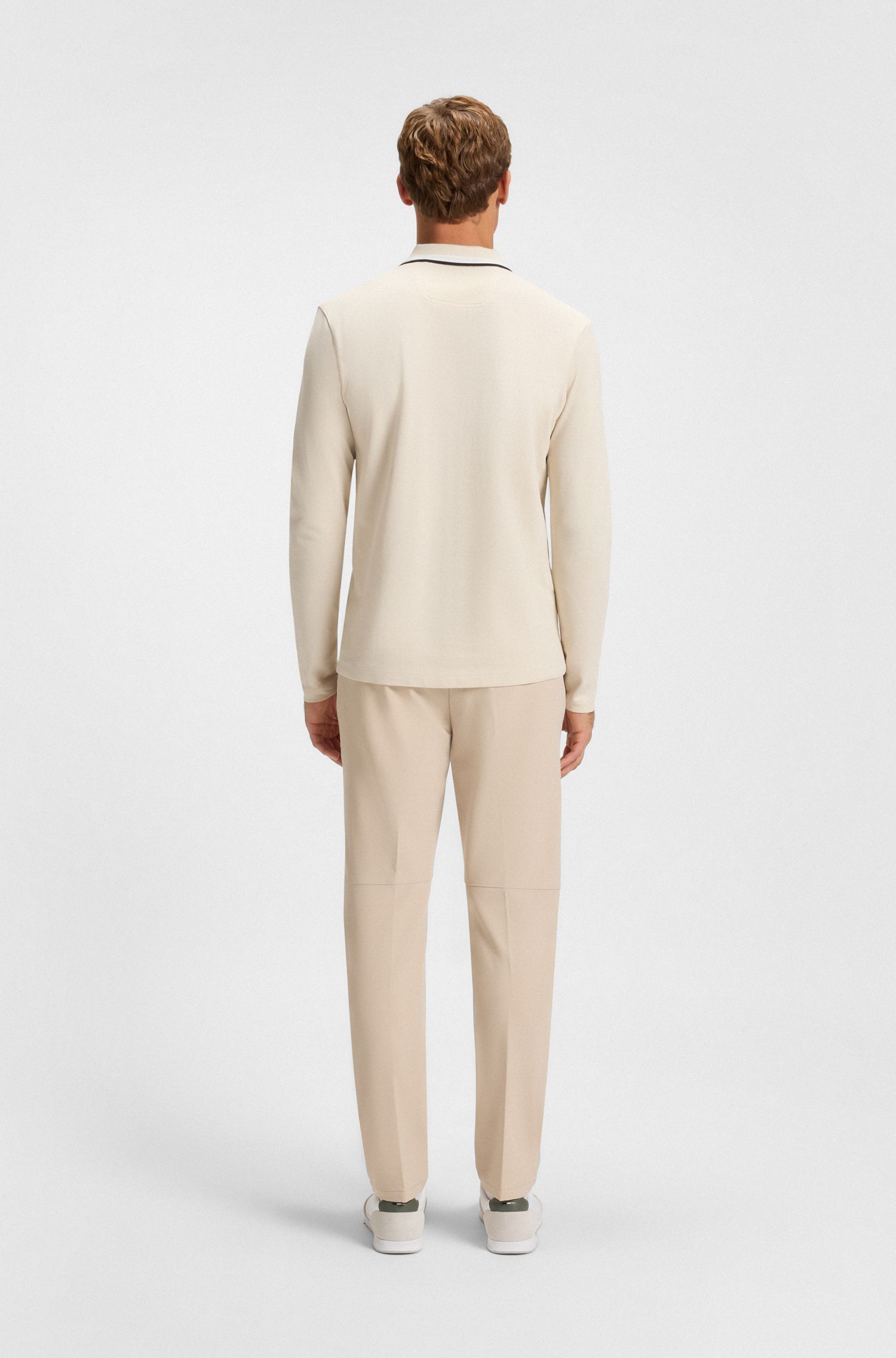 BOSS - Áo polo tay dài vải cotton piqué