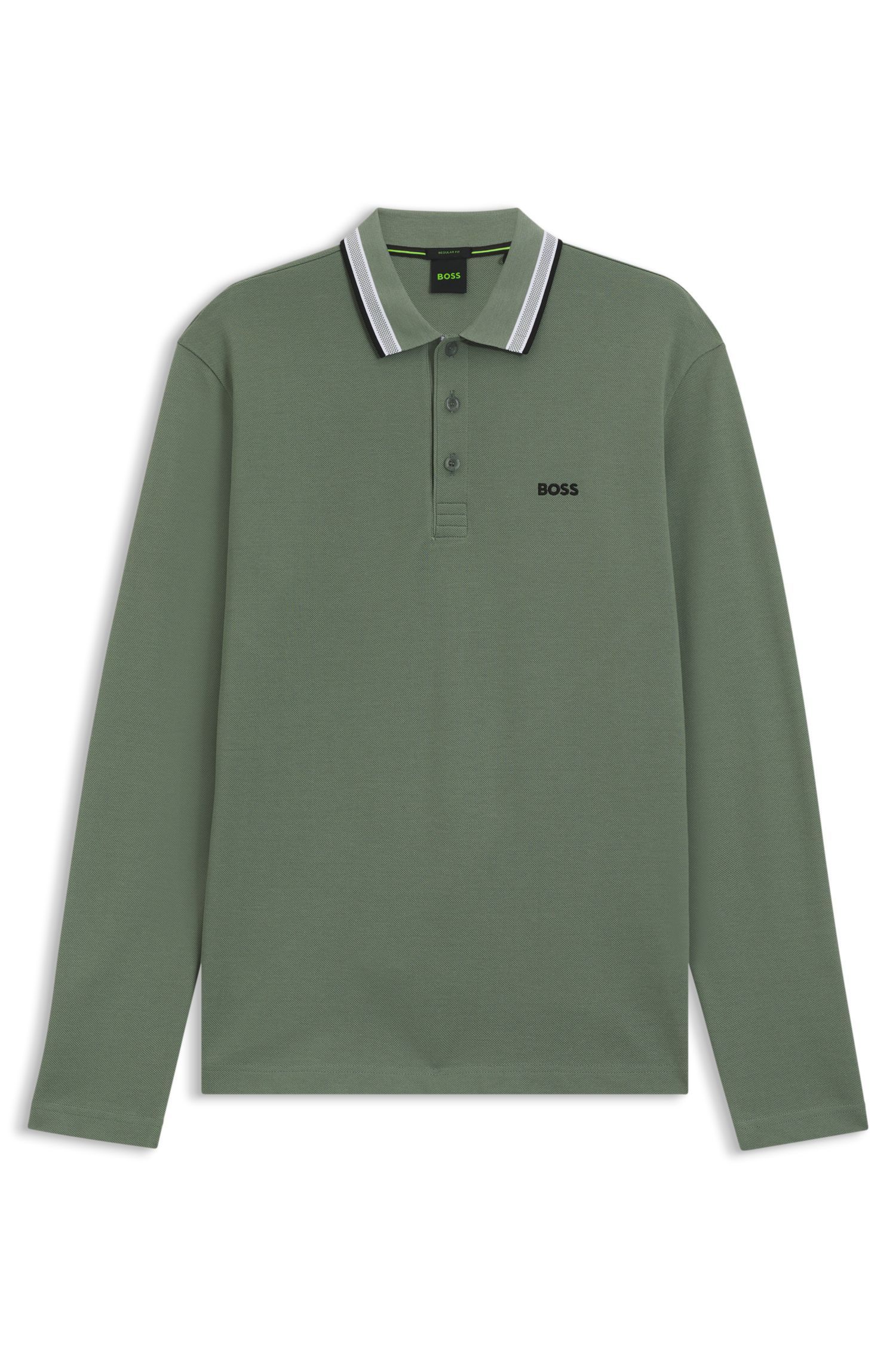 BOSS - Áo polo tay dài vải cotton piqué