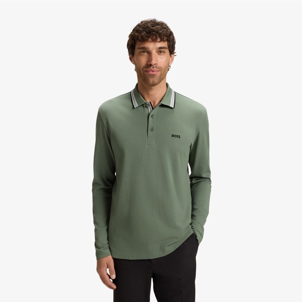 BOSS - Áo polo tay dài vải cotton piqué