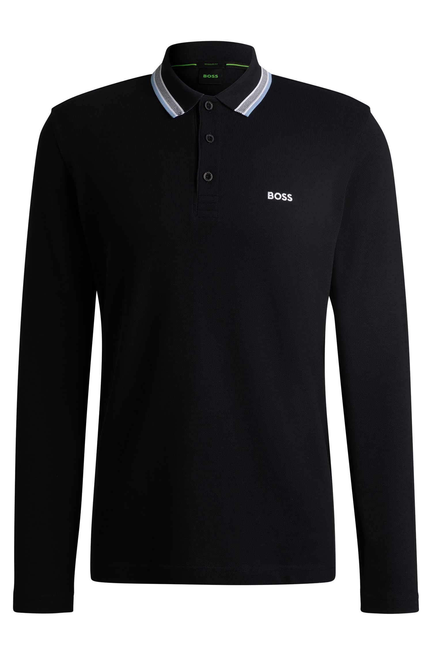 BOSS - Áo polo tay dài vải cotton piqué