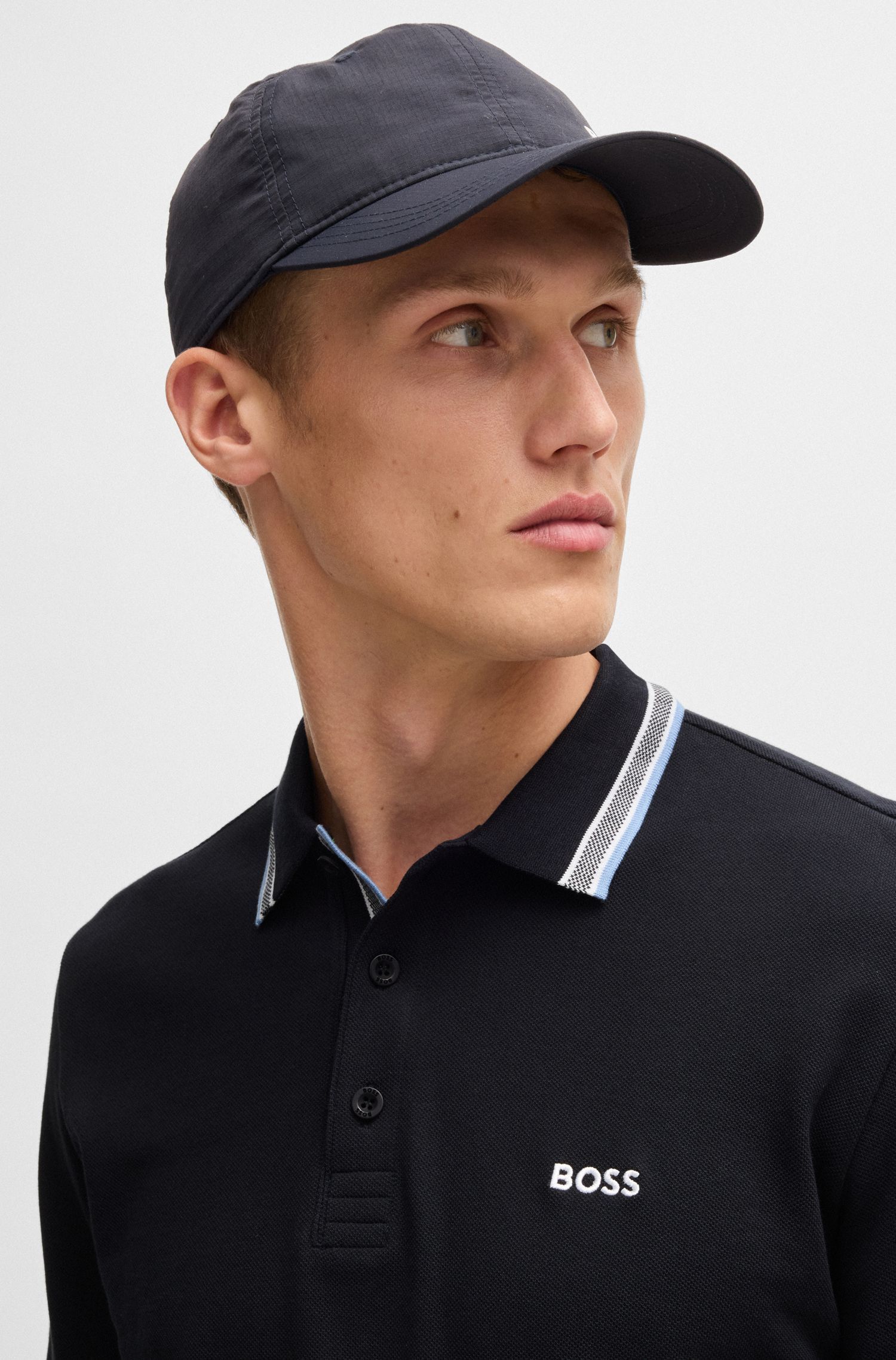 BOSS - Áo polo tay dài vải cotton piqué