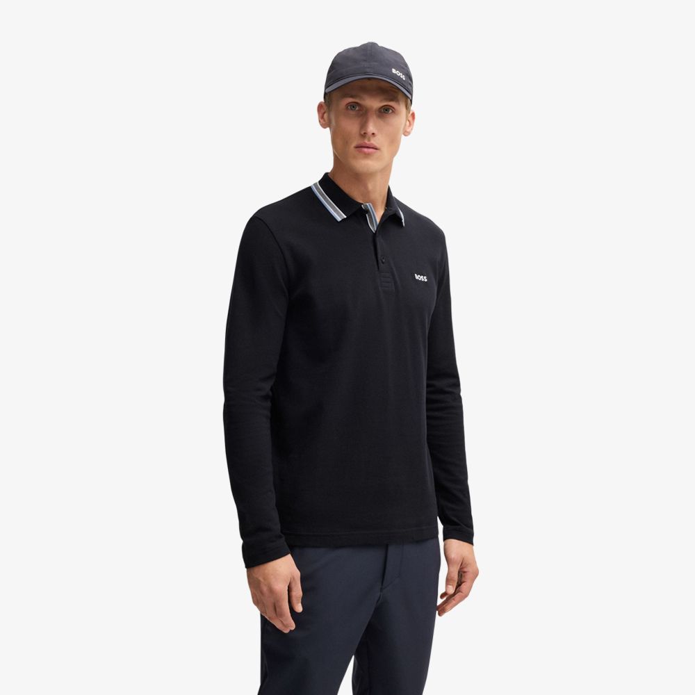 BOSS - Áo polo tay dài vải cotton piqué