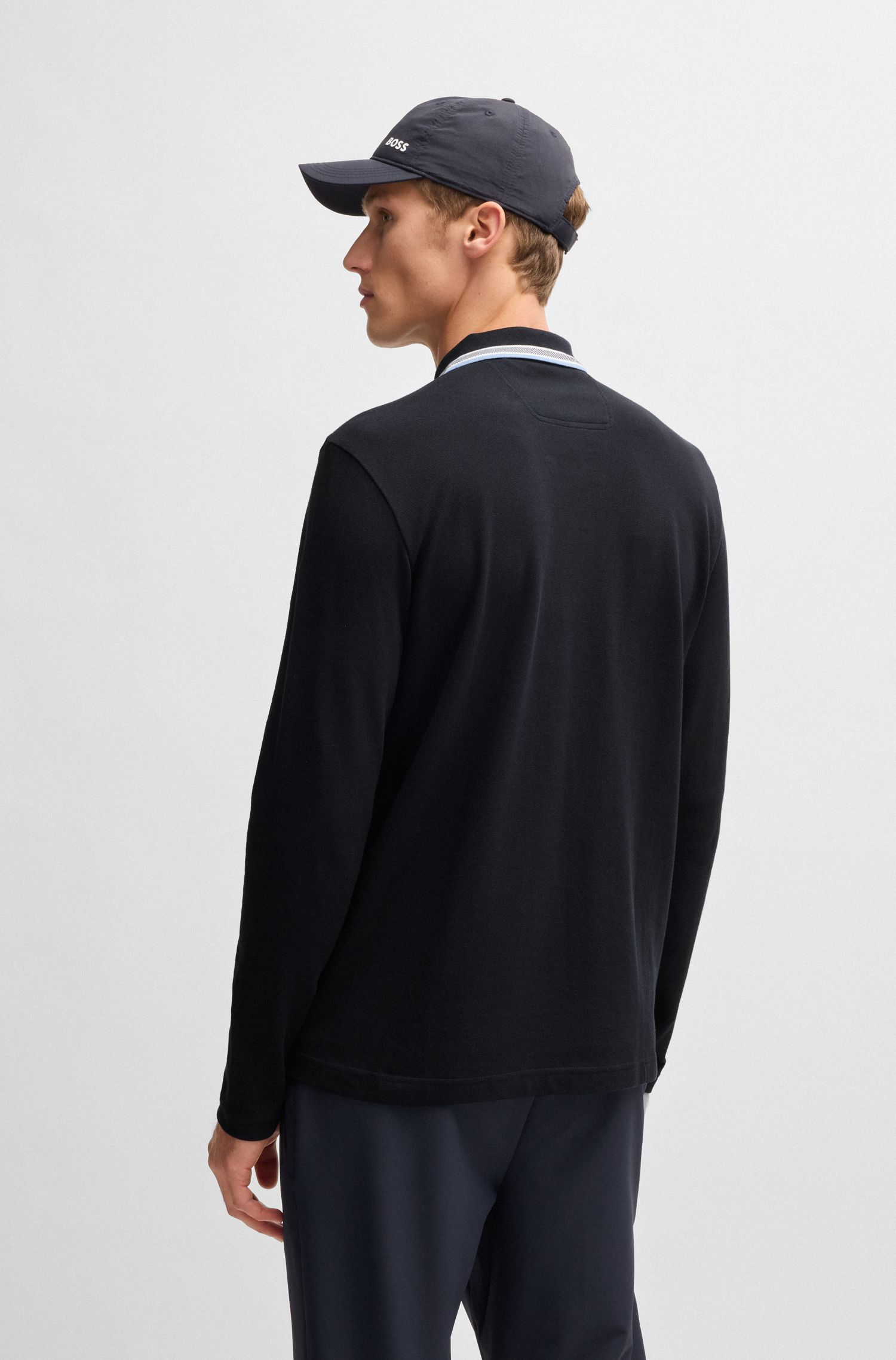 BOSS - Áo polo tay dài vải cotton piqué