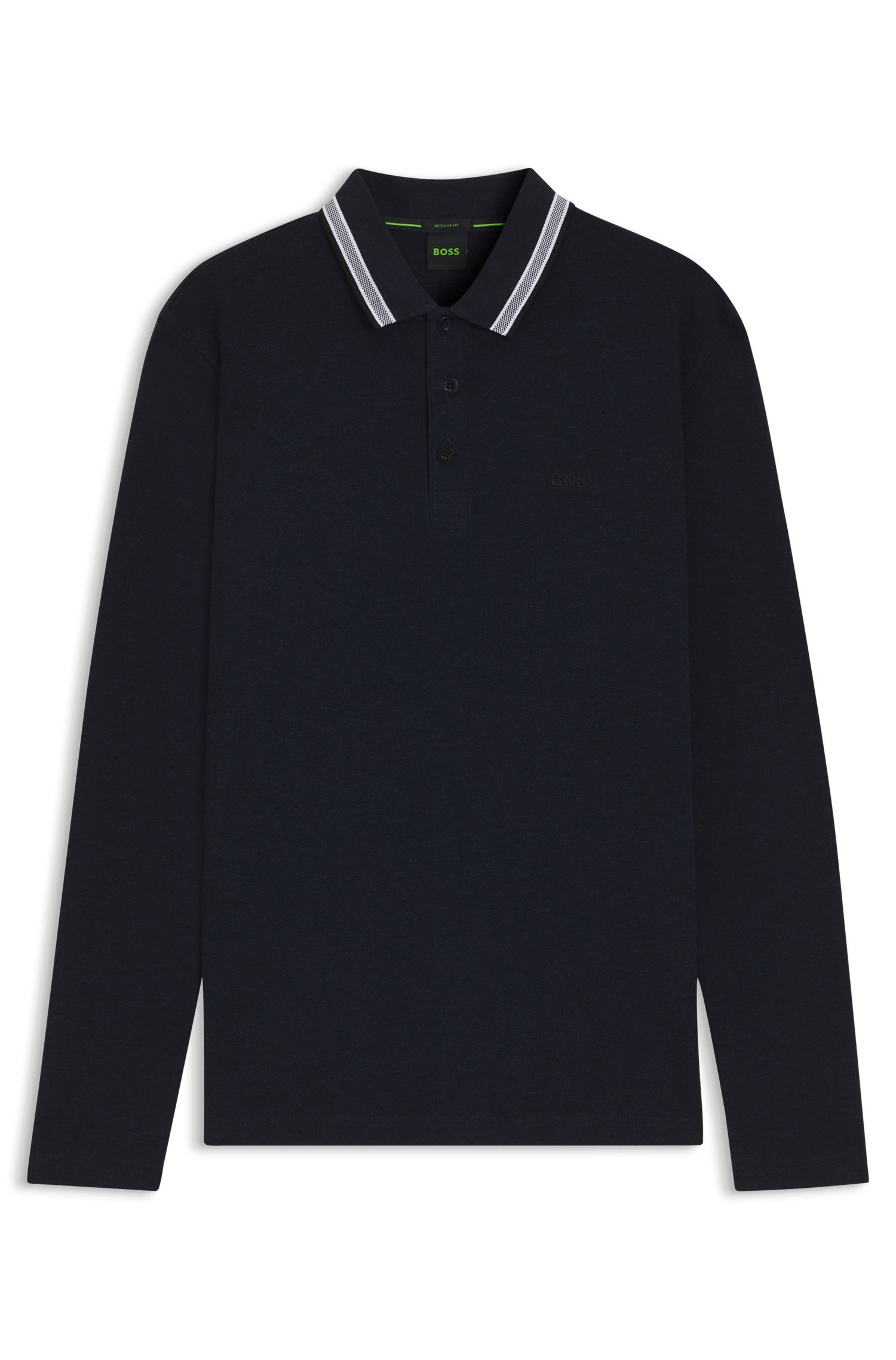 BOSS - Áo polo tay dài vải cotton piqué