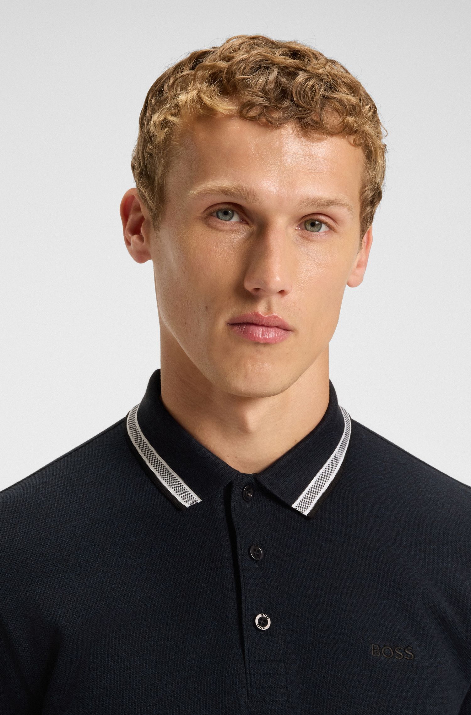 BOSS - Áo polo tay dài vải cotton piqué