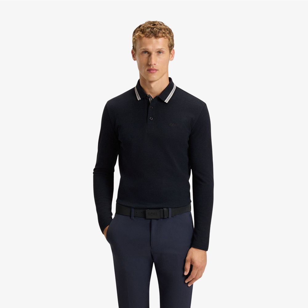 BOSS - Áo polo tay dài vải cotton piqué