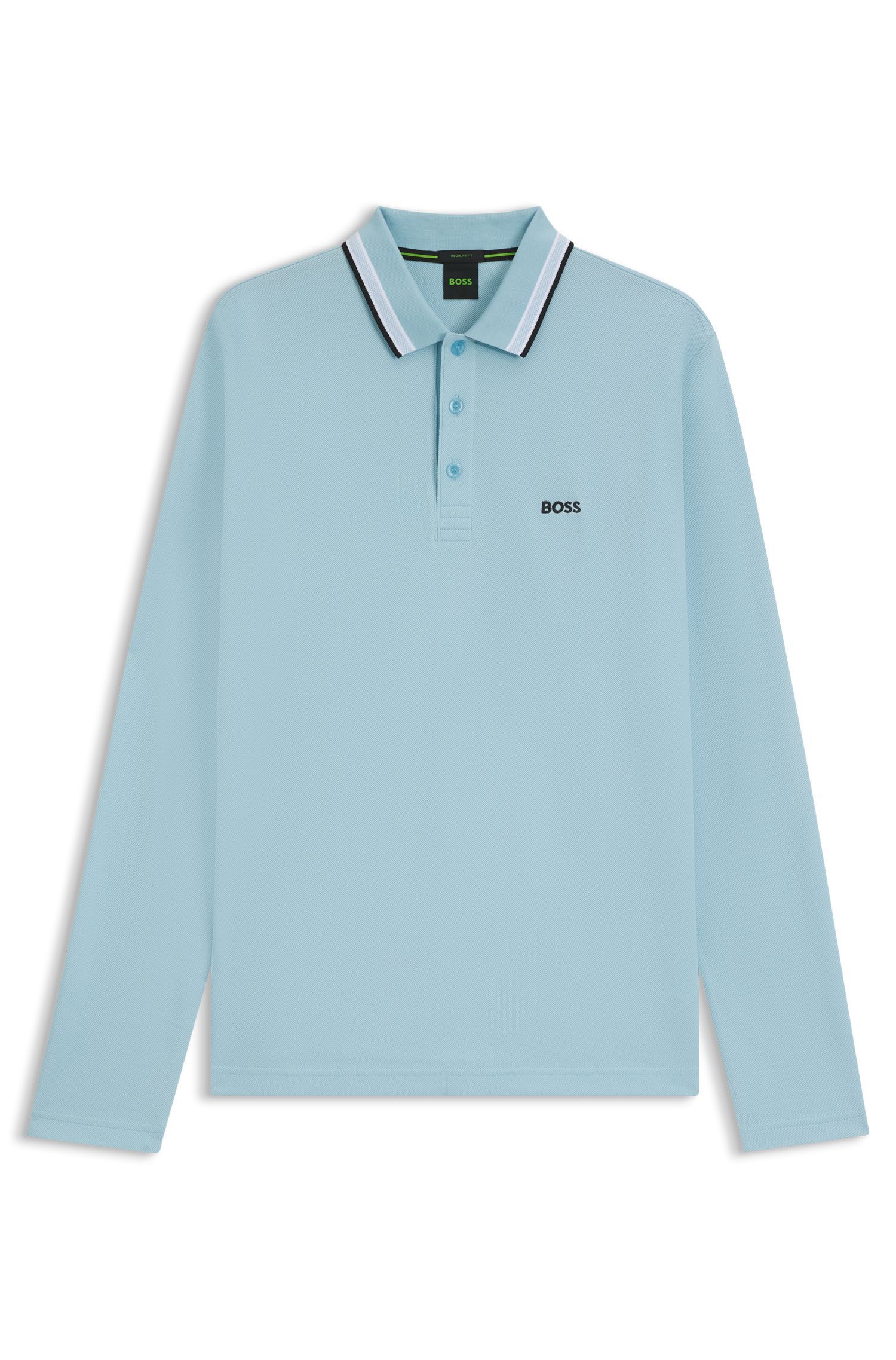 BOSS - Áo polo tay dài vải cotton piqué