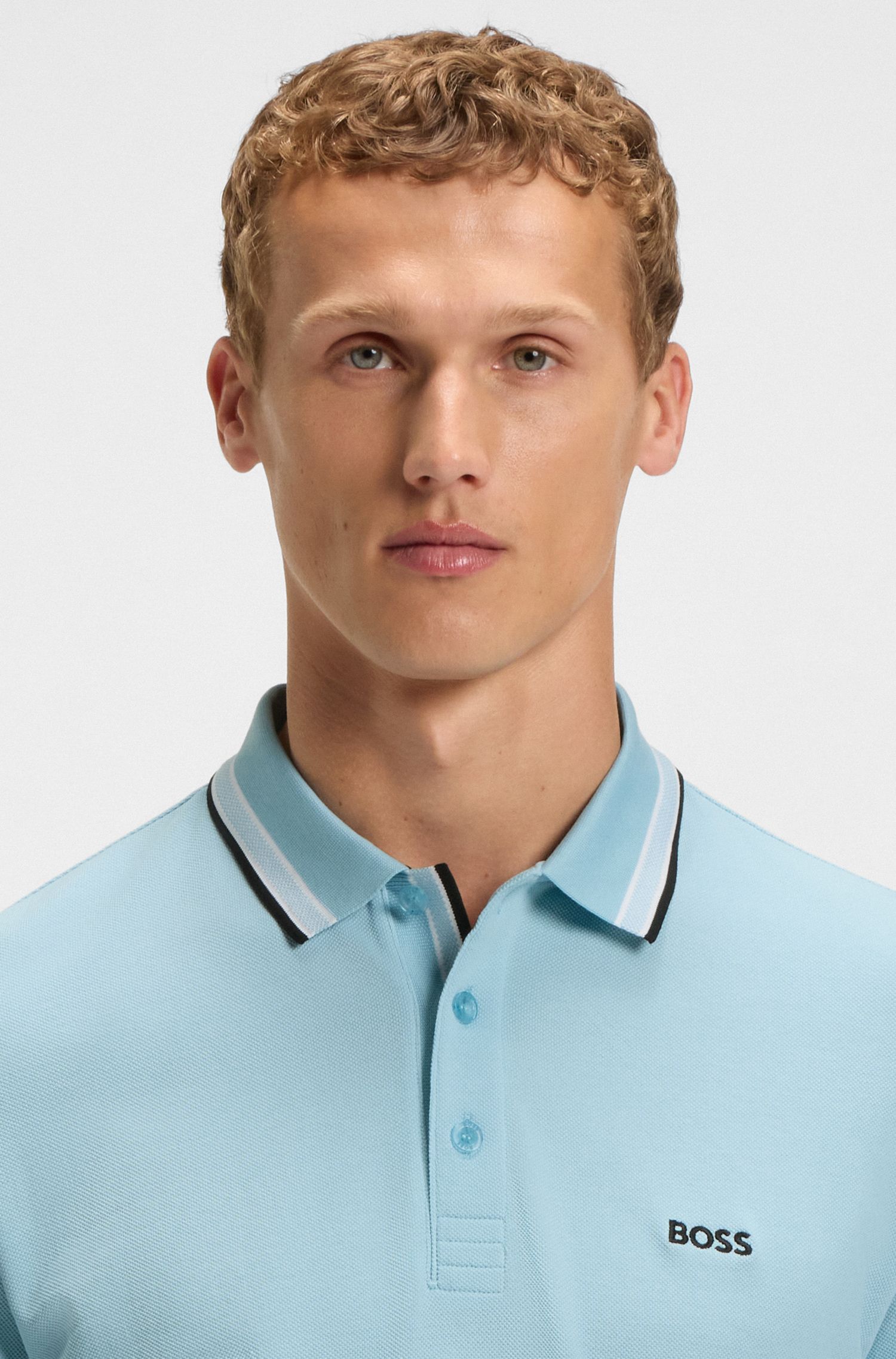 BOSS - Áo polo tay dài vải cotton piqué